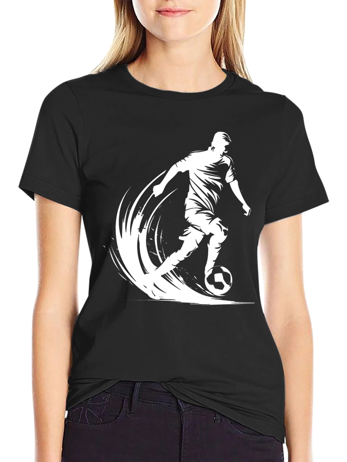 Camiseta Negra con Diseño de Futbolista