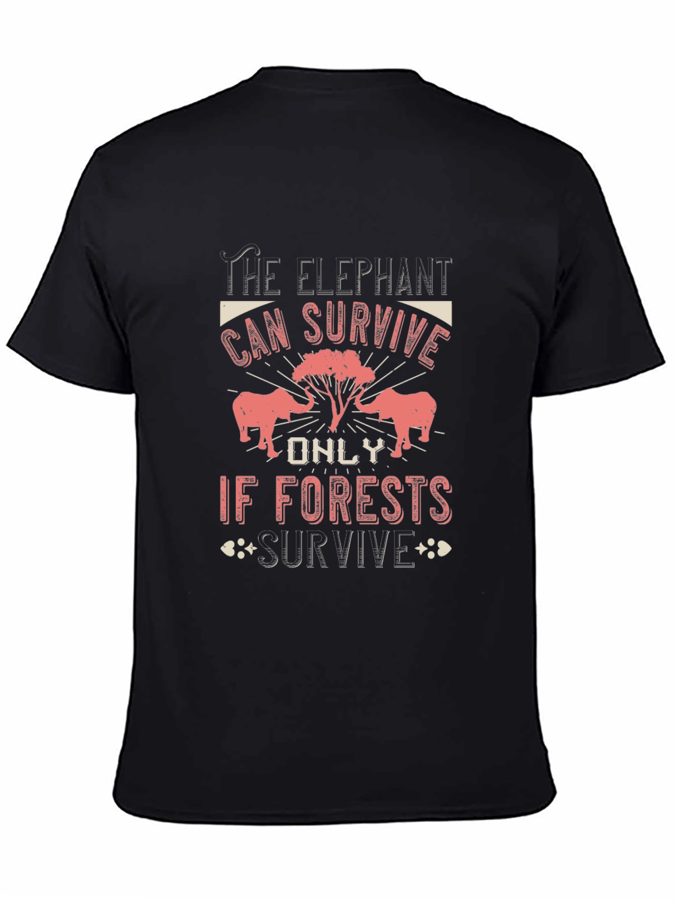 Camiseta Negra con Diseño de Elefantes y Bosque
