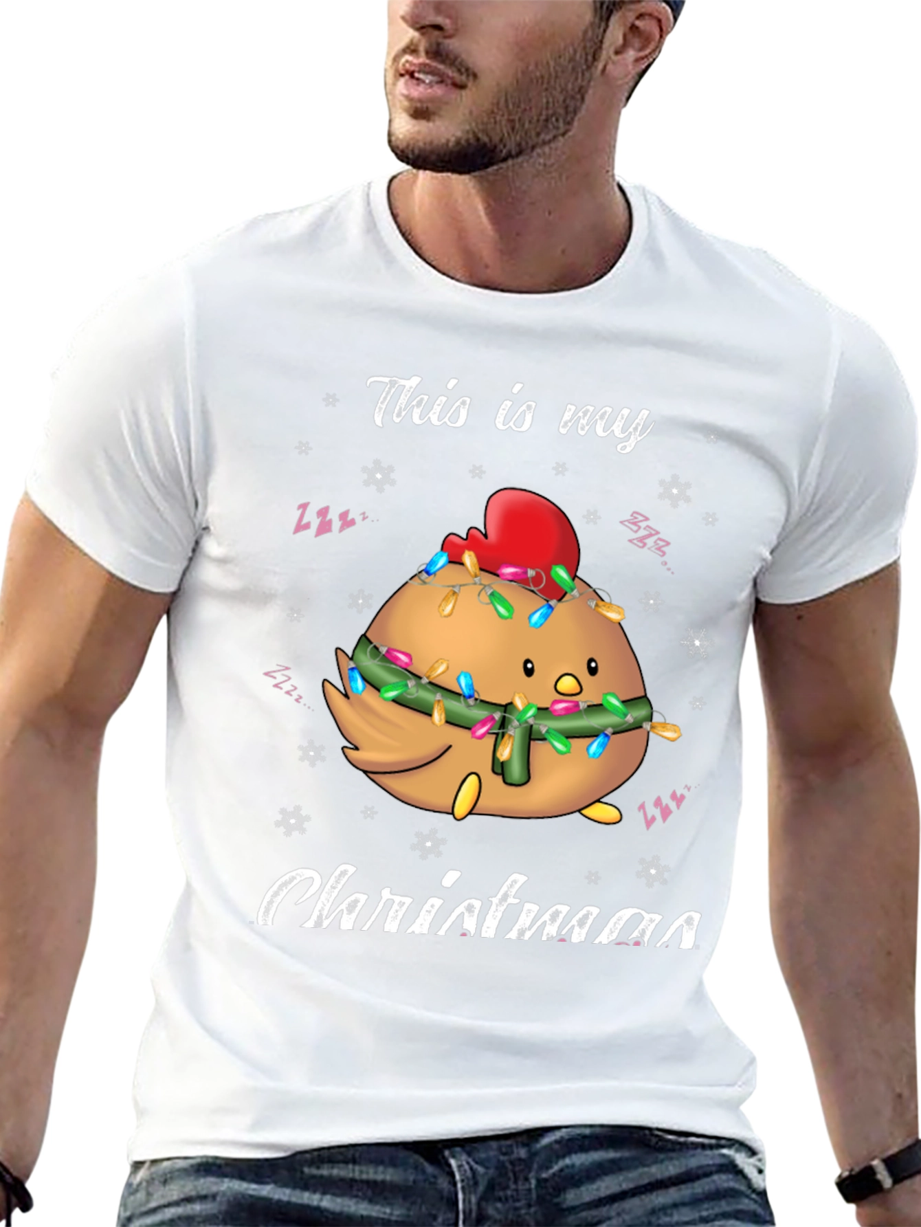 Camiseta Navideña con Diseño de Pollo Decorado