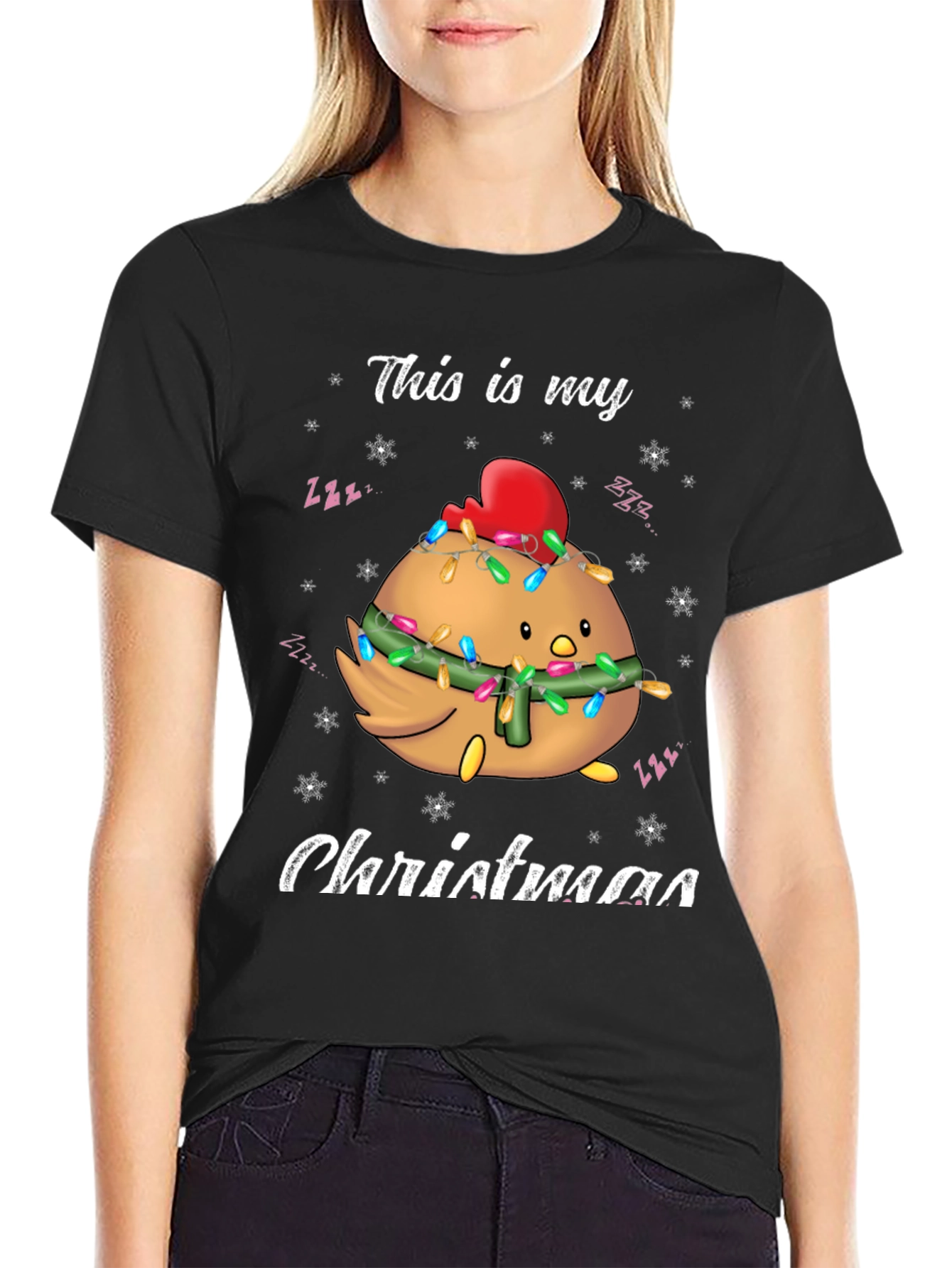 Camiseta Navideña con Diseño de Pollo Decorado