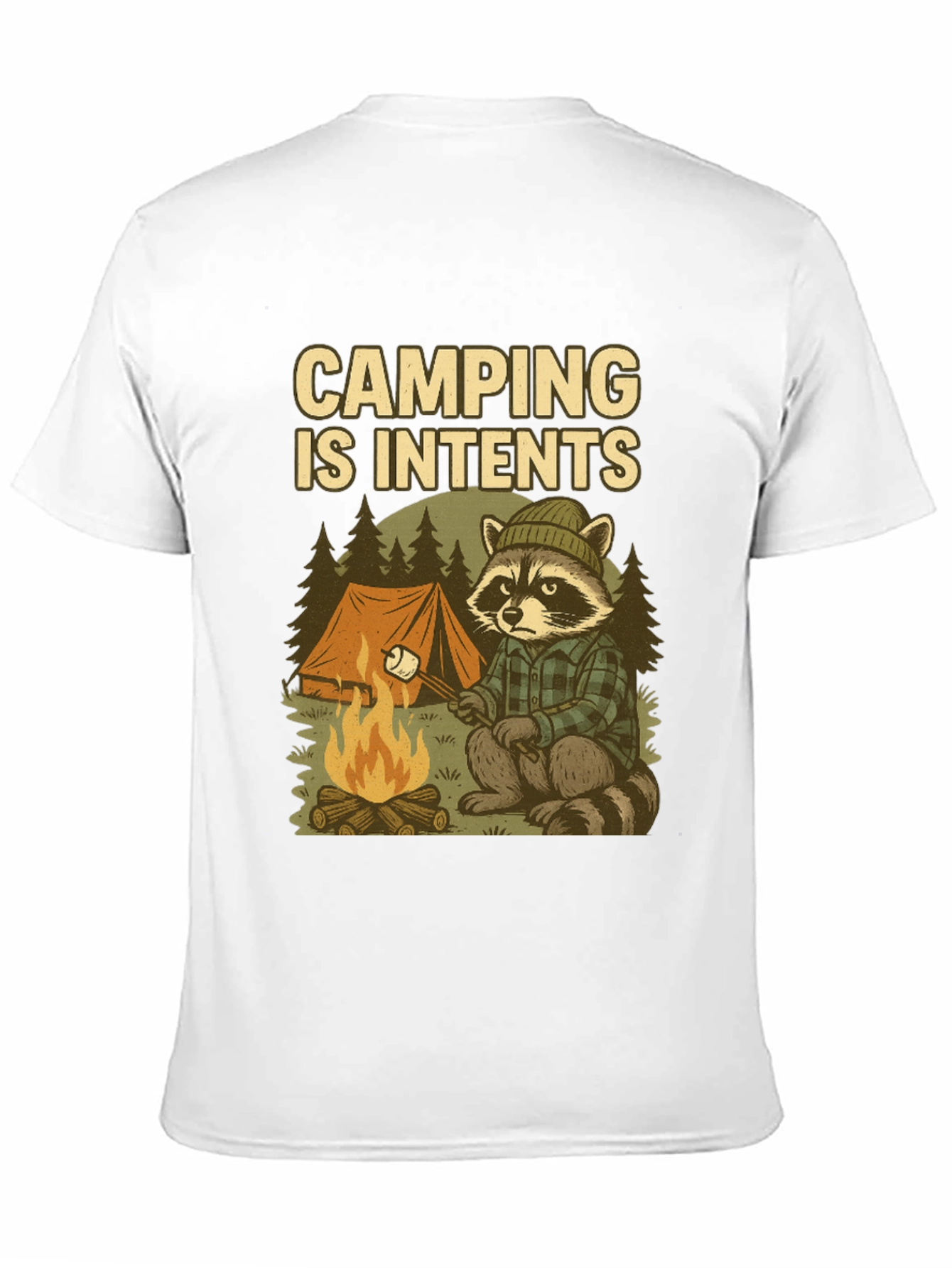 Camiseta Negra Camping Is Intents con Diseño de Mapache