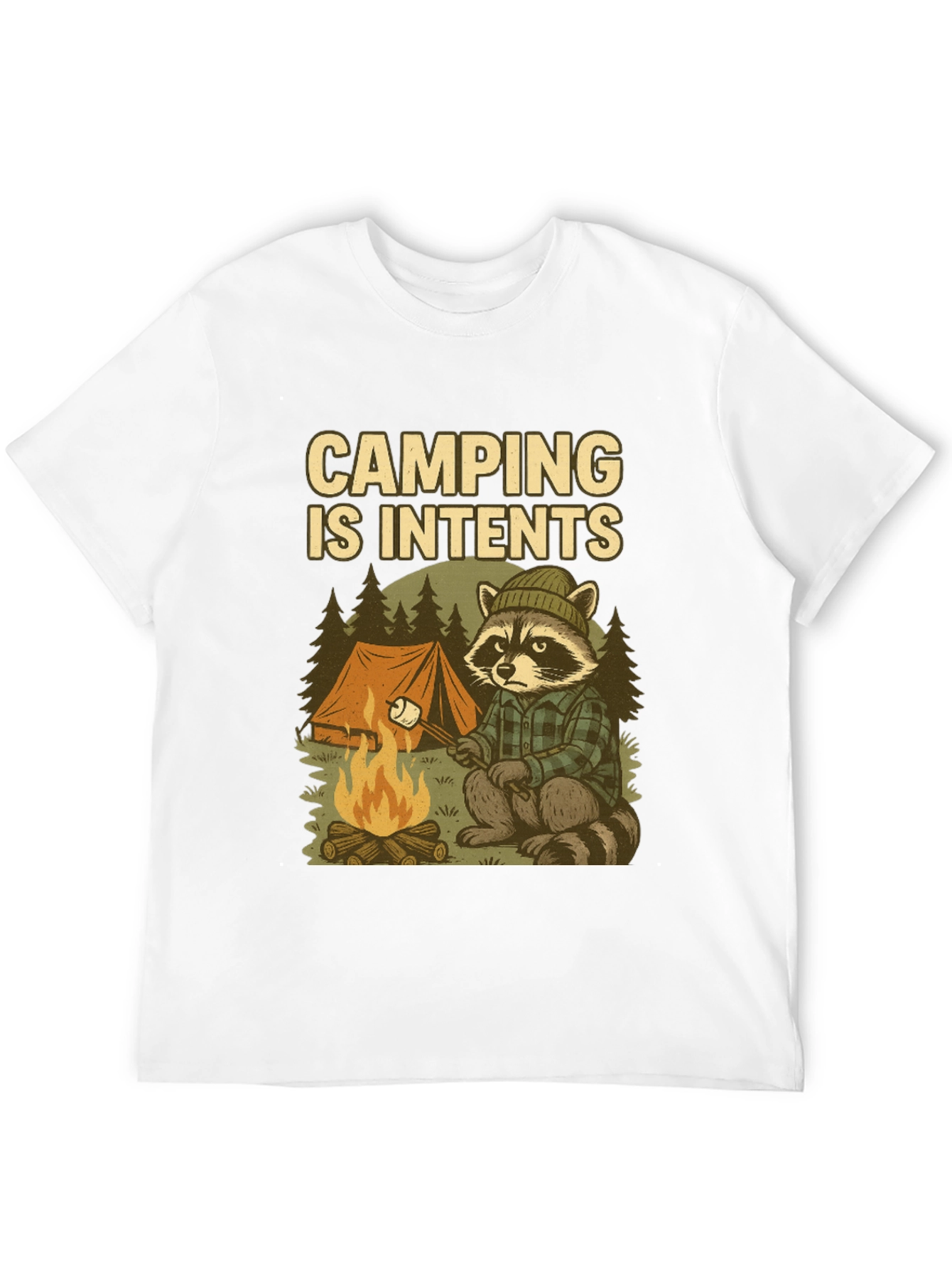 Camiseta Negra Camping Is Intents con Diseño de Mapache