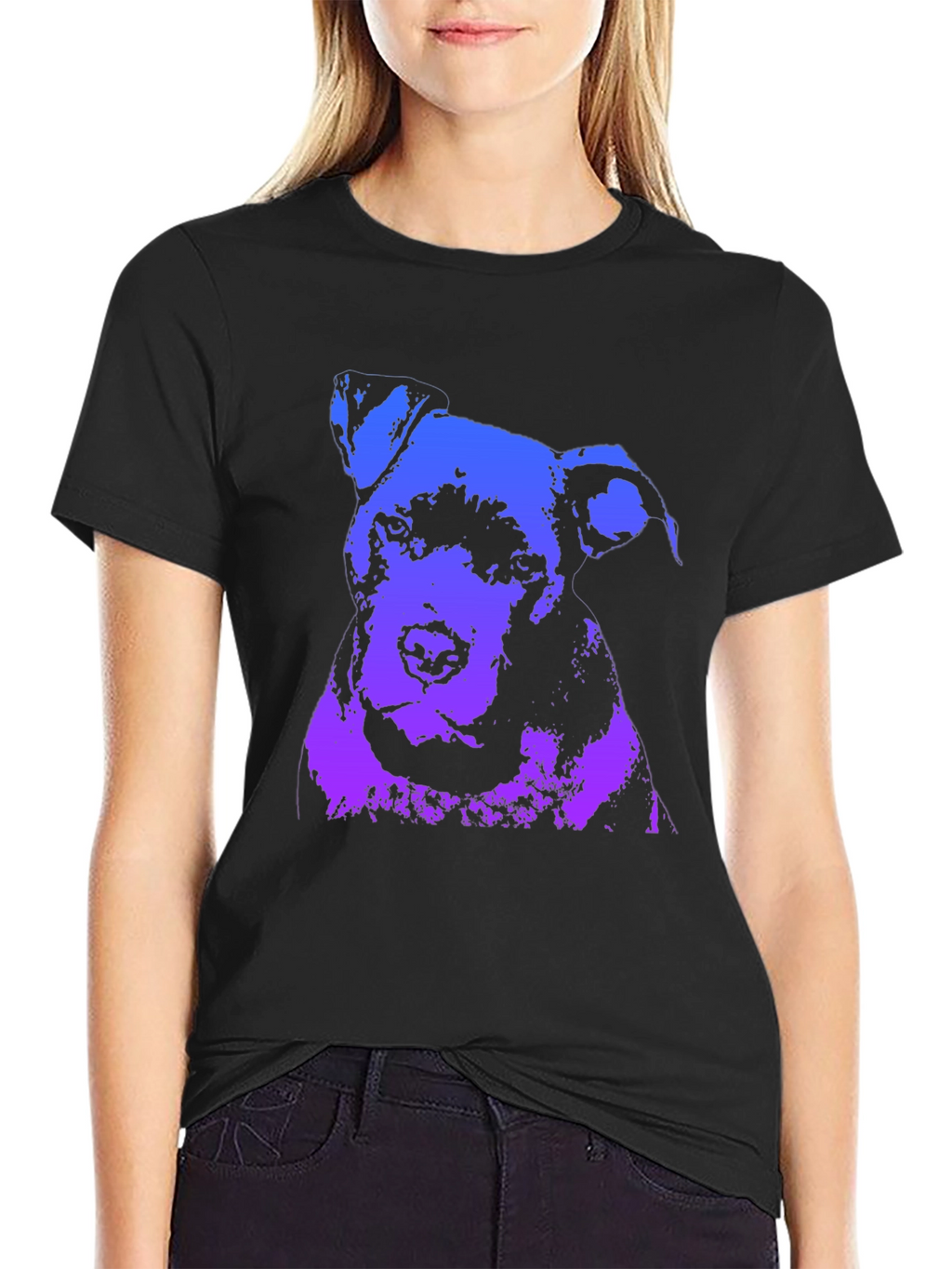 Camiseta Negra con Diseño Abstracto de Perro
