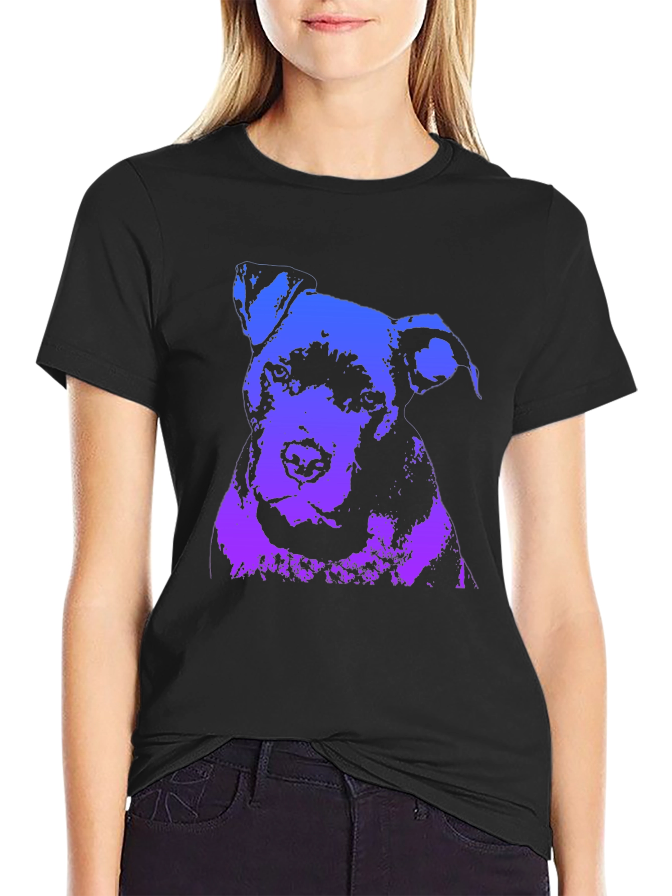 Camiseta Negra con Diseño Abstracto de Perro