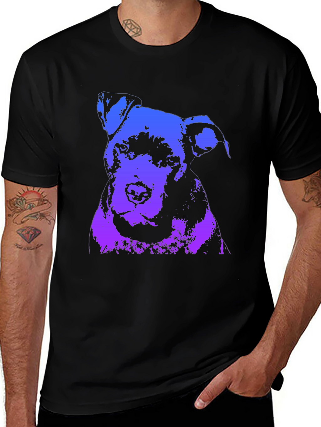 Camiseta Negra con Diseño Abstracto de Perro