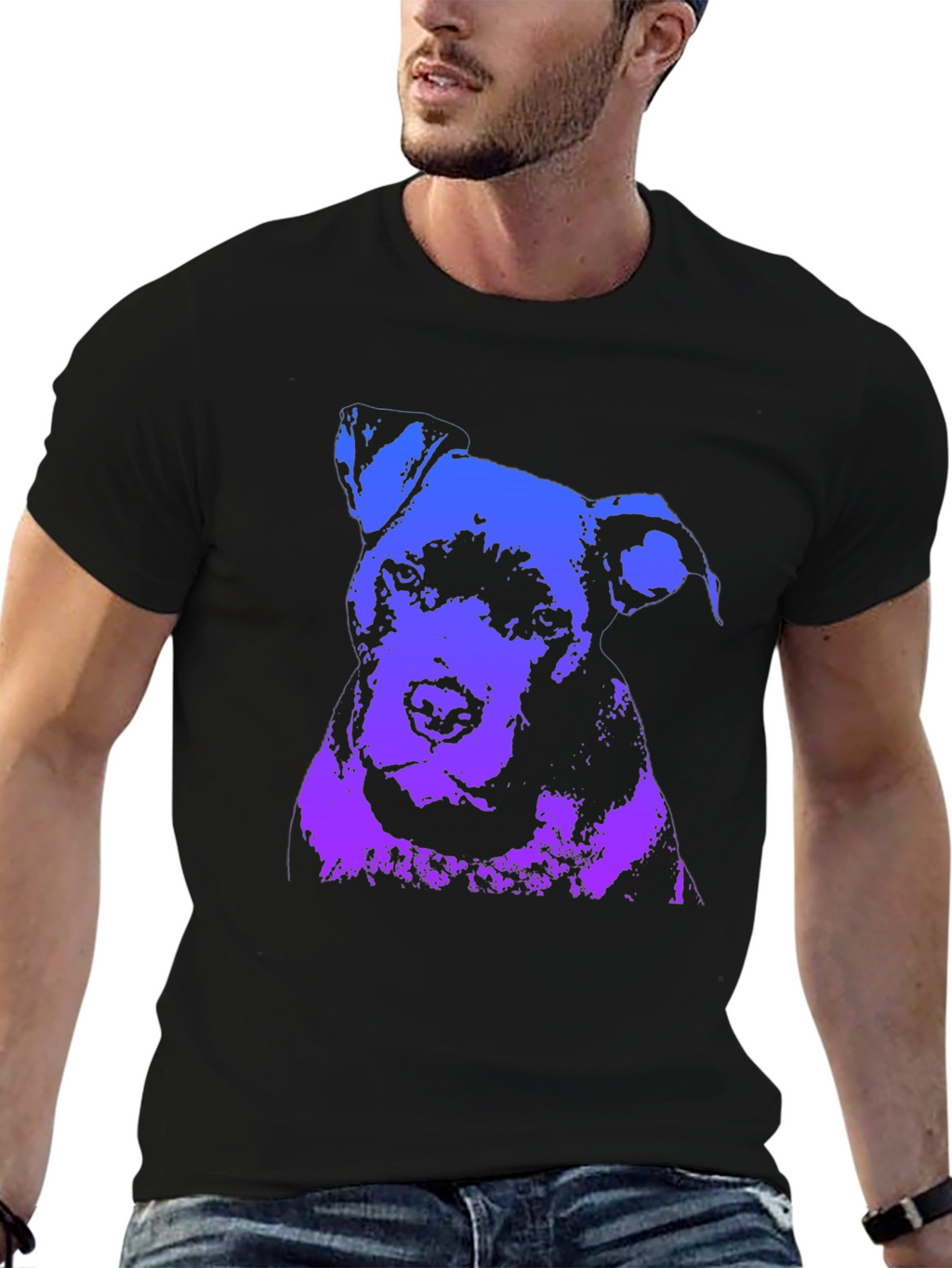 Camiseta Negra con Diseño Abstracto de Perro