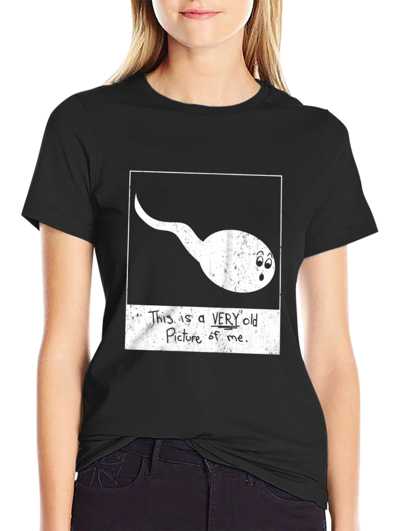 Camiseta Negra con Diseño de Esperma Vintage