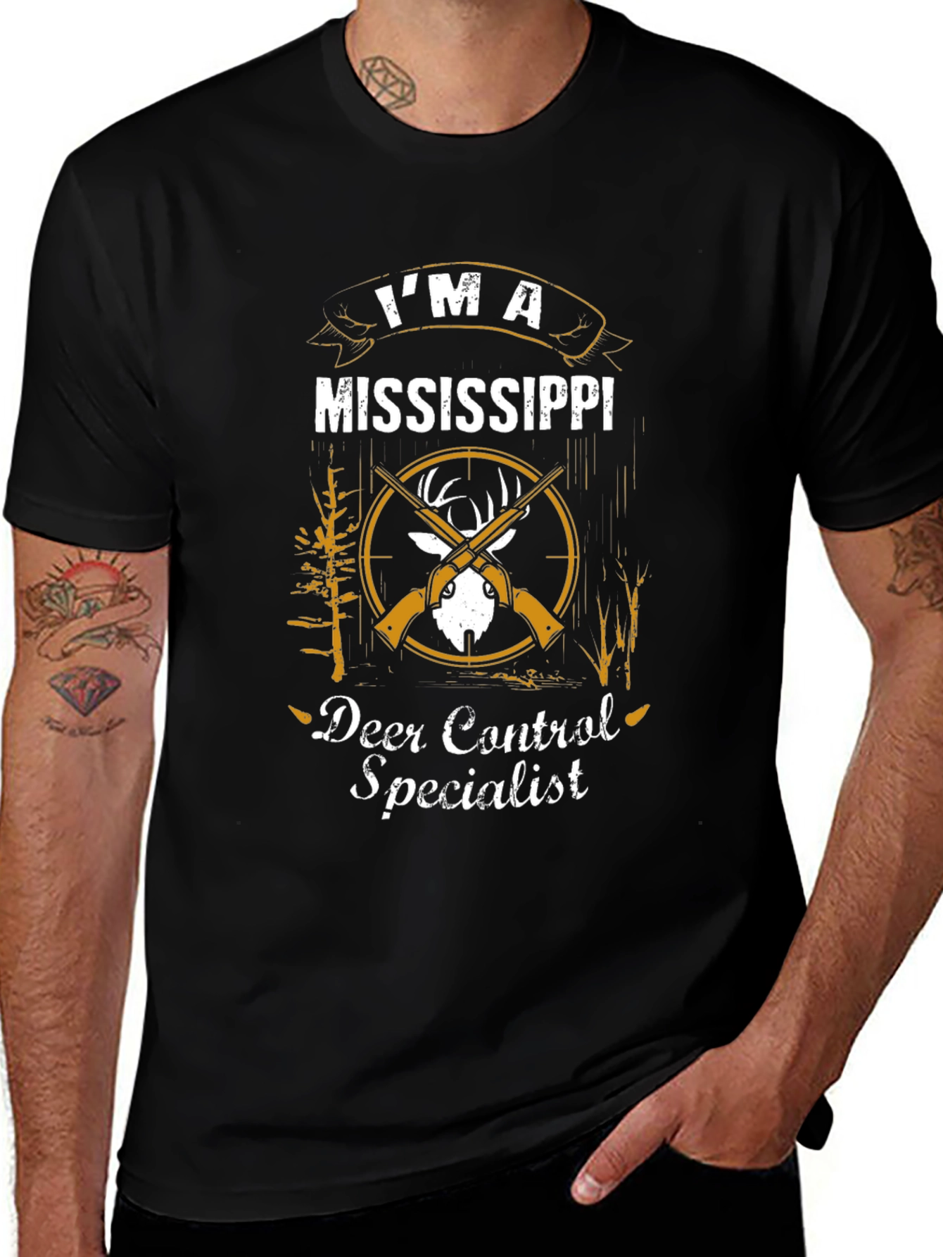 Camiseta Negra Cazador Mississippi Deer Control Specialist