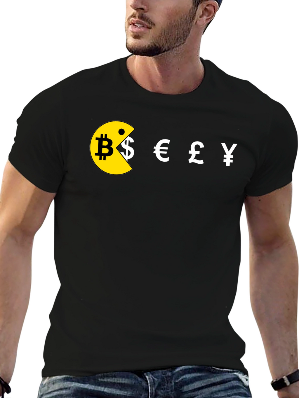 Camiseta Hombre Pacman Criptomonedas Algodón Casual