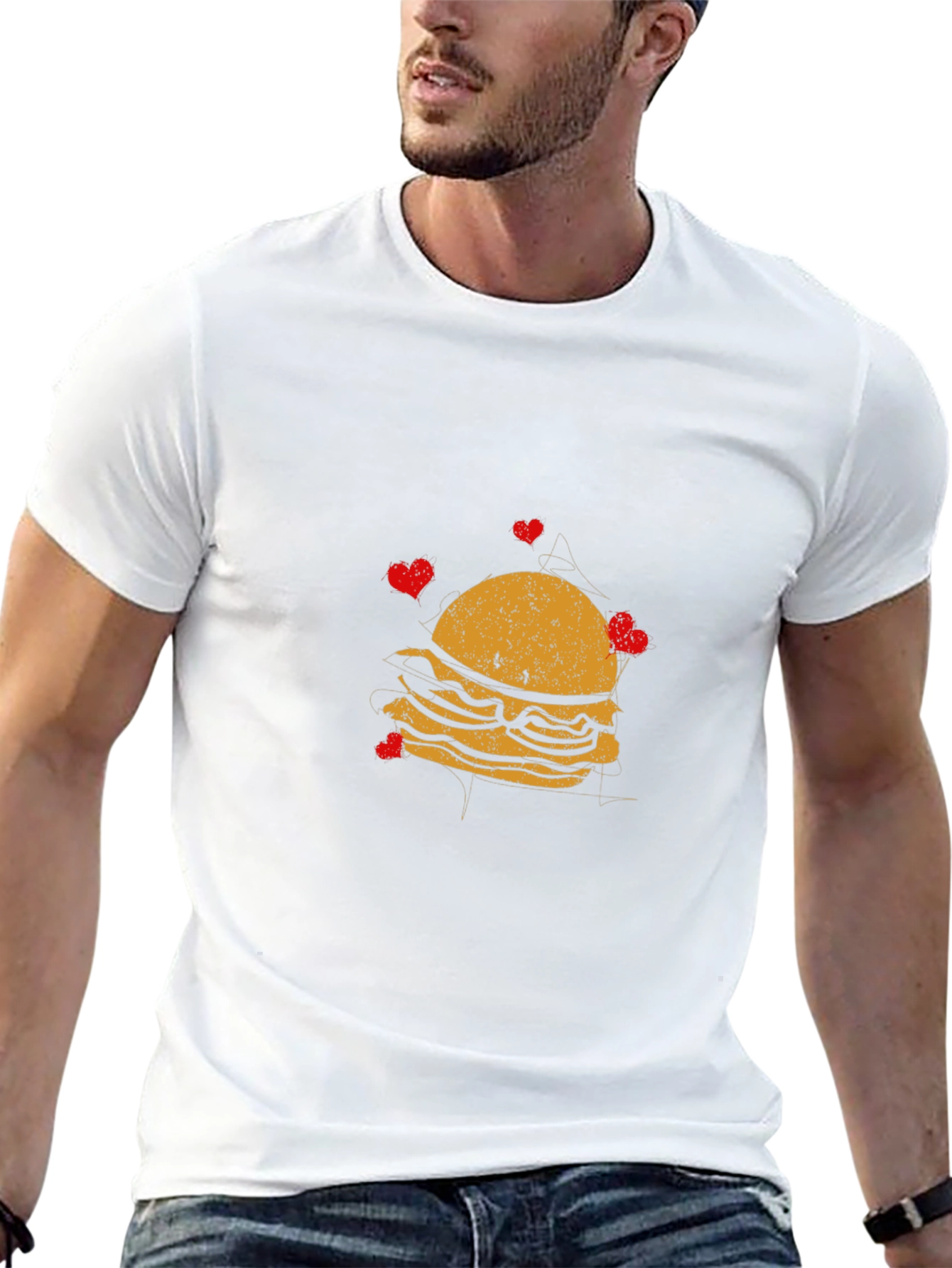 Camiseta Negra con Diseño de Hamburguesa y Corazones