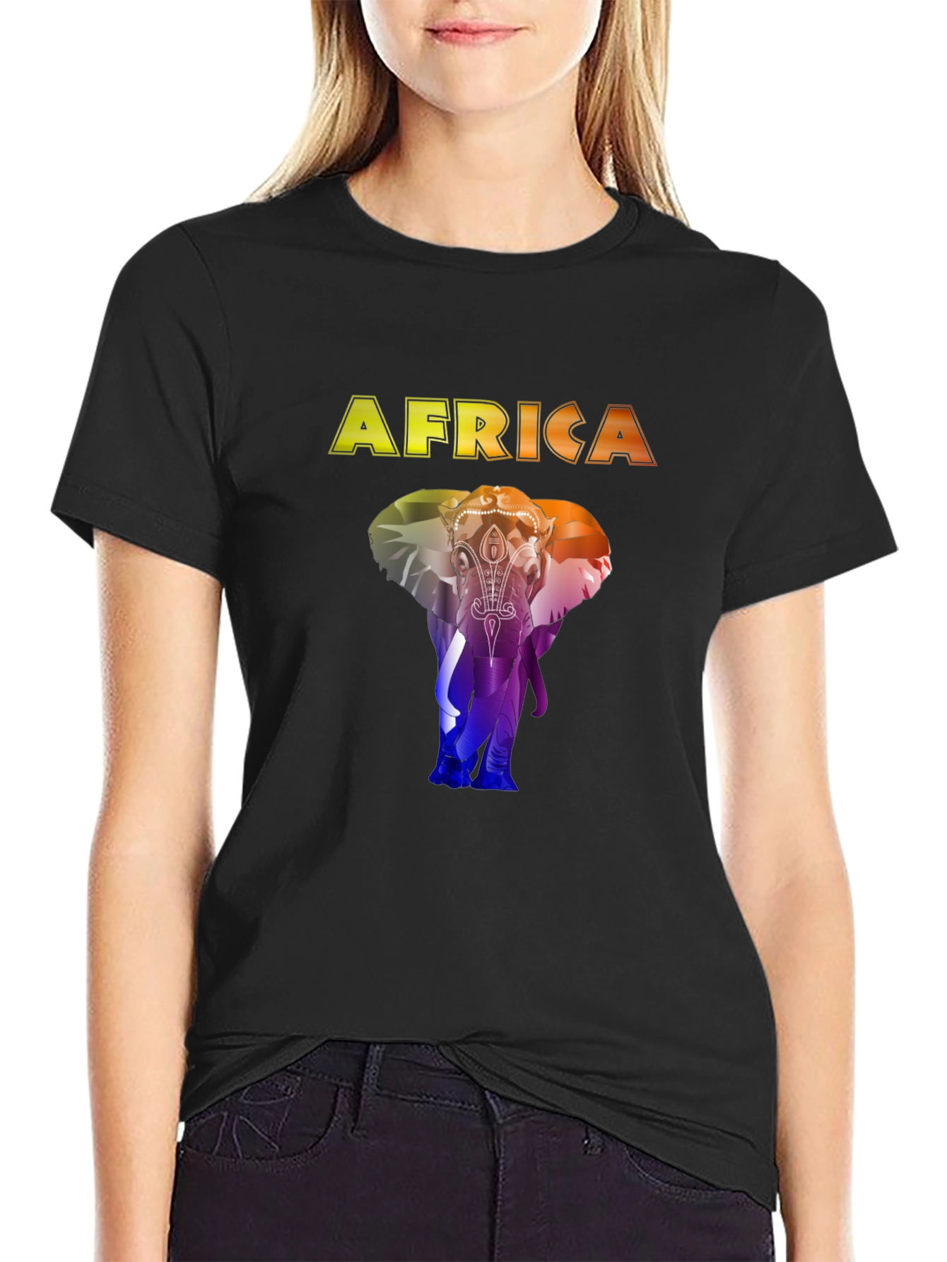 Camiseta Negra África Elefante Colorido
