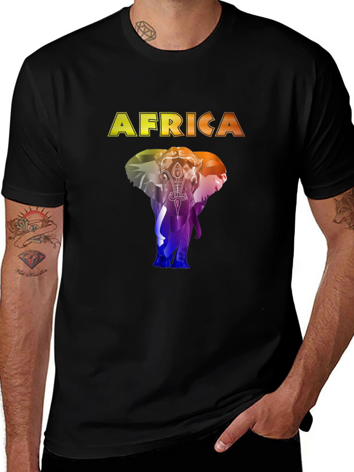 Camiseta Negra África Elefante Colorido