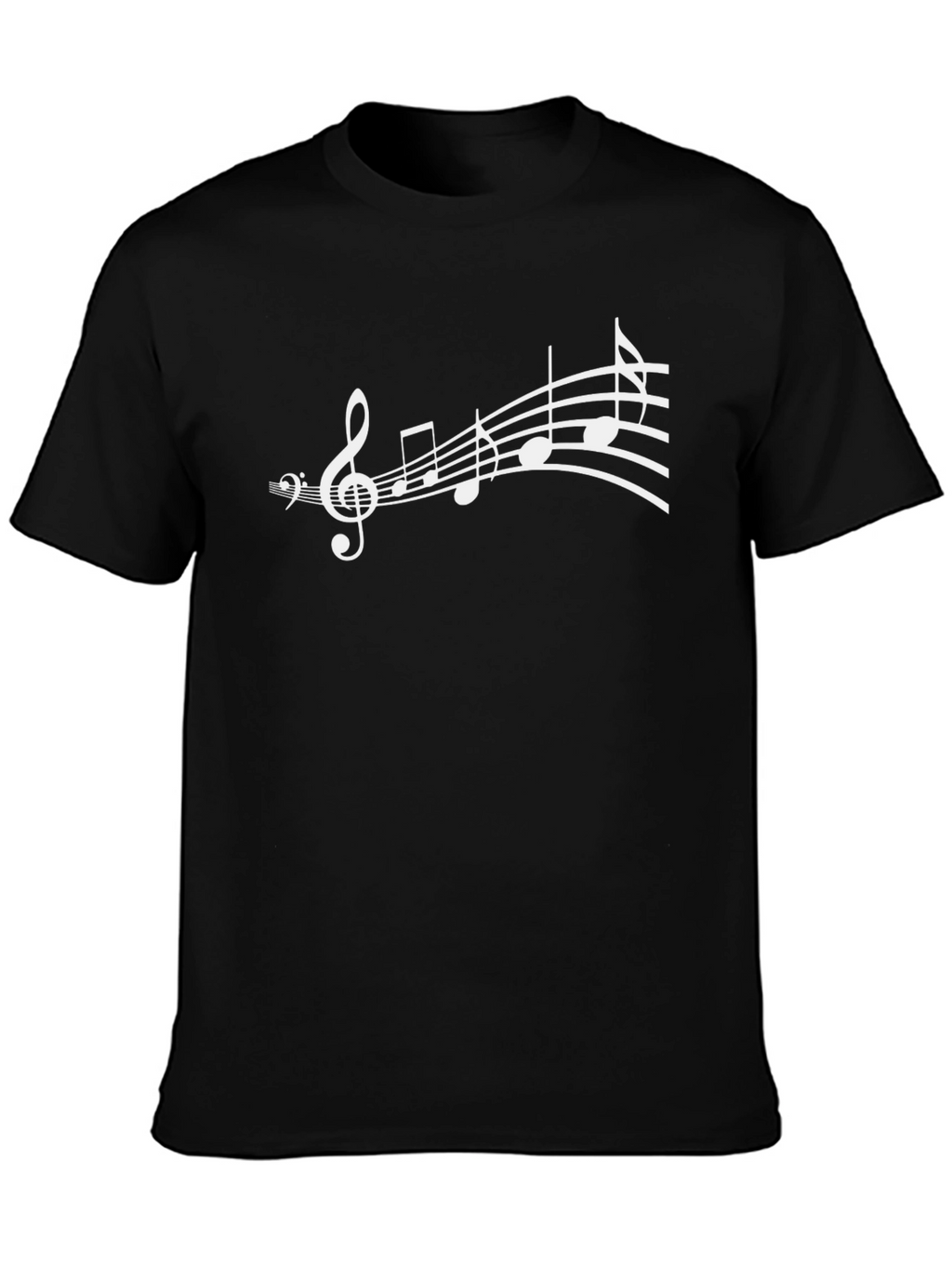 Camiseta Negra con Diseño de Notas Musicales