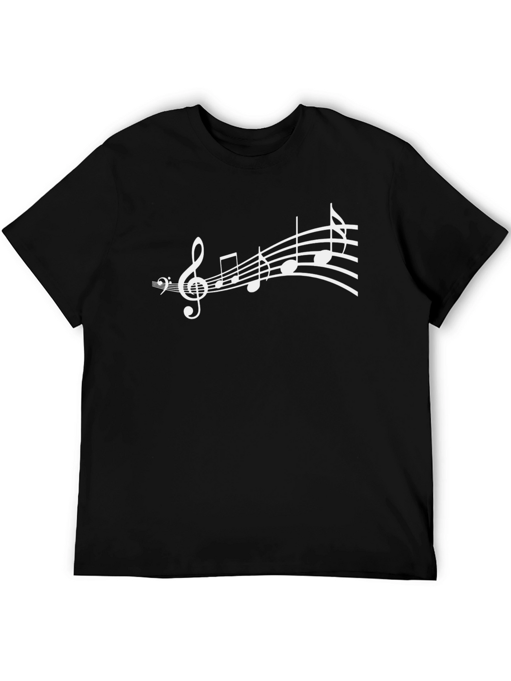 Camiseta Negra con Diseño de Notas Musicales