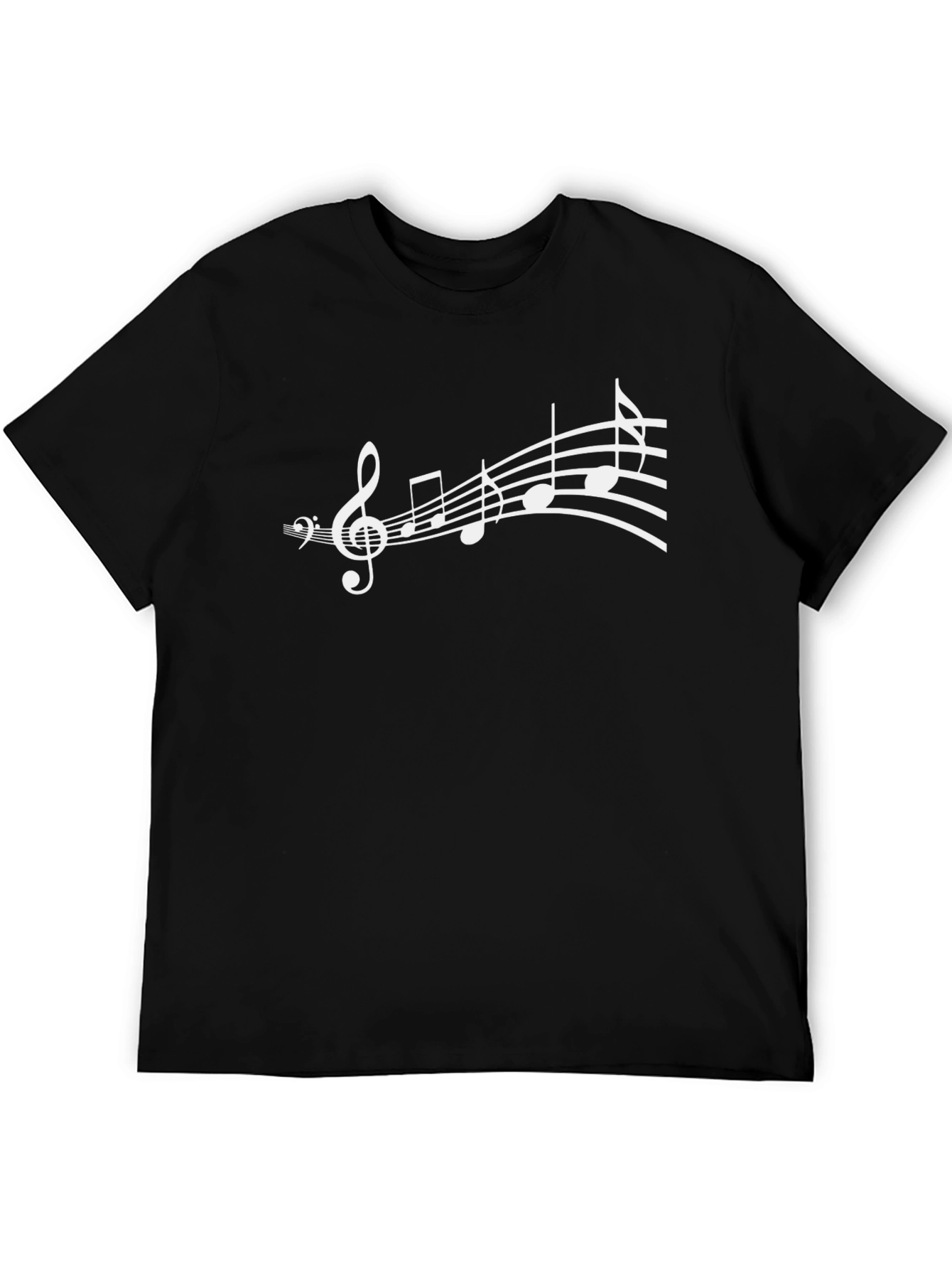 Camiseta Negra con Diseño de Notas Musicales