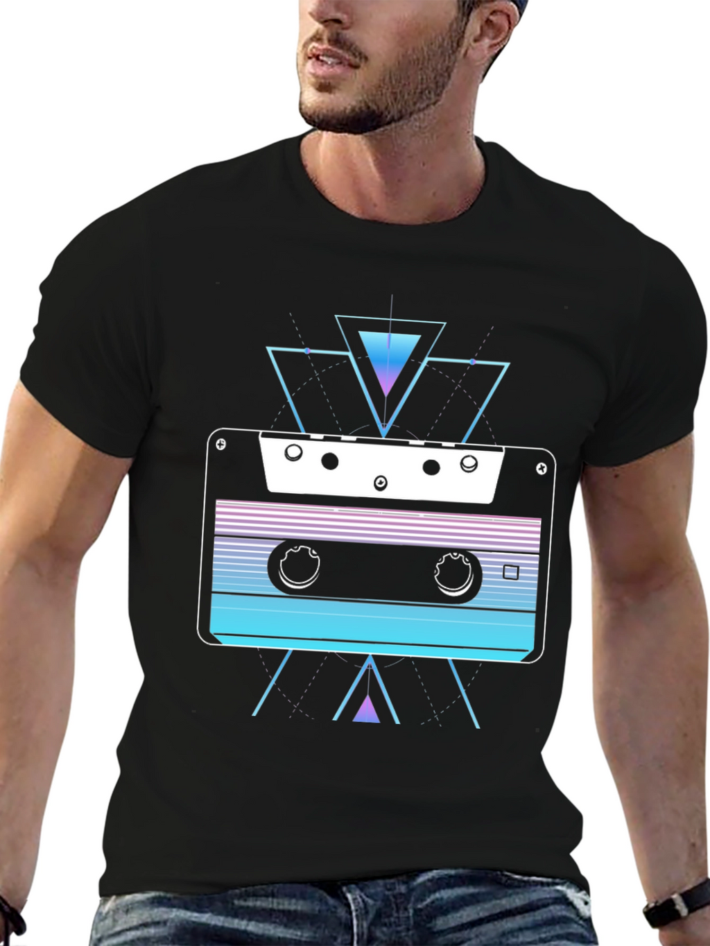 Camiseta Negra con Diseño Cassette Retro