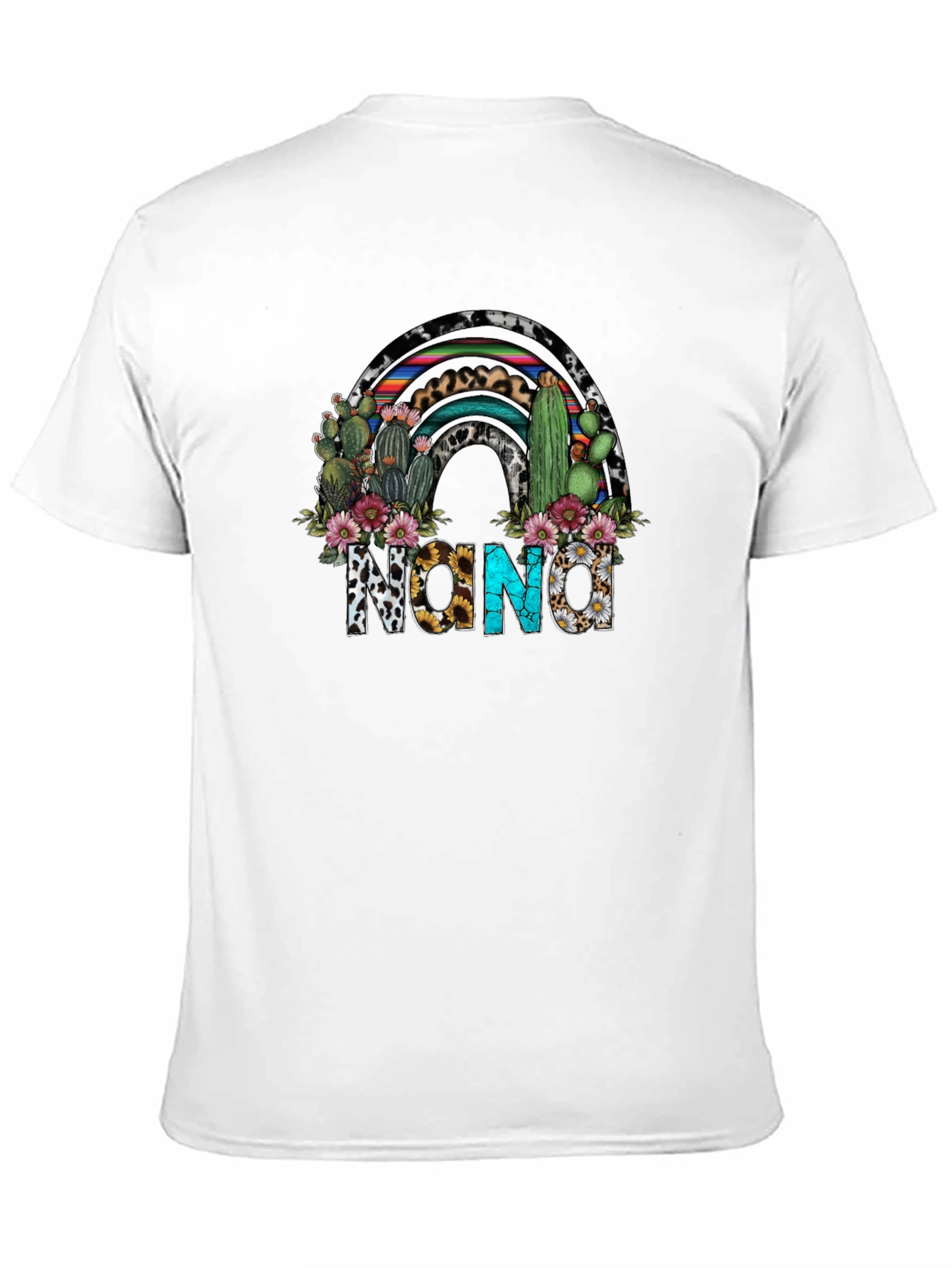 Camiseta Negra con Diseño de Nana Floral y Cactus