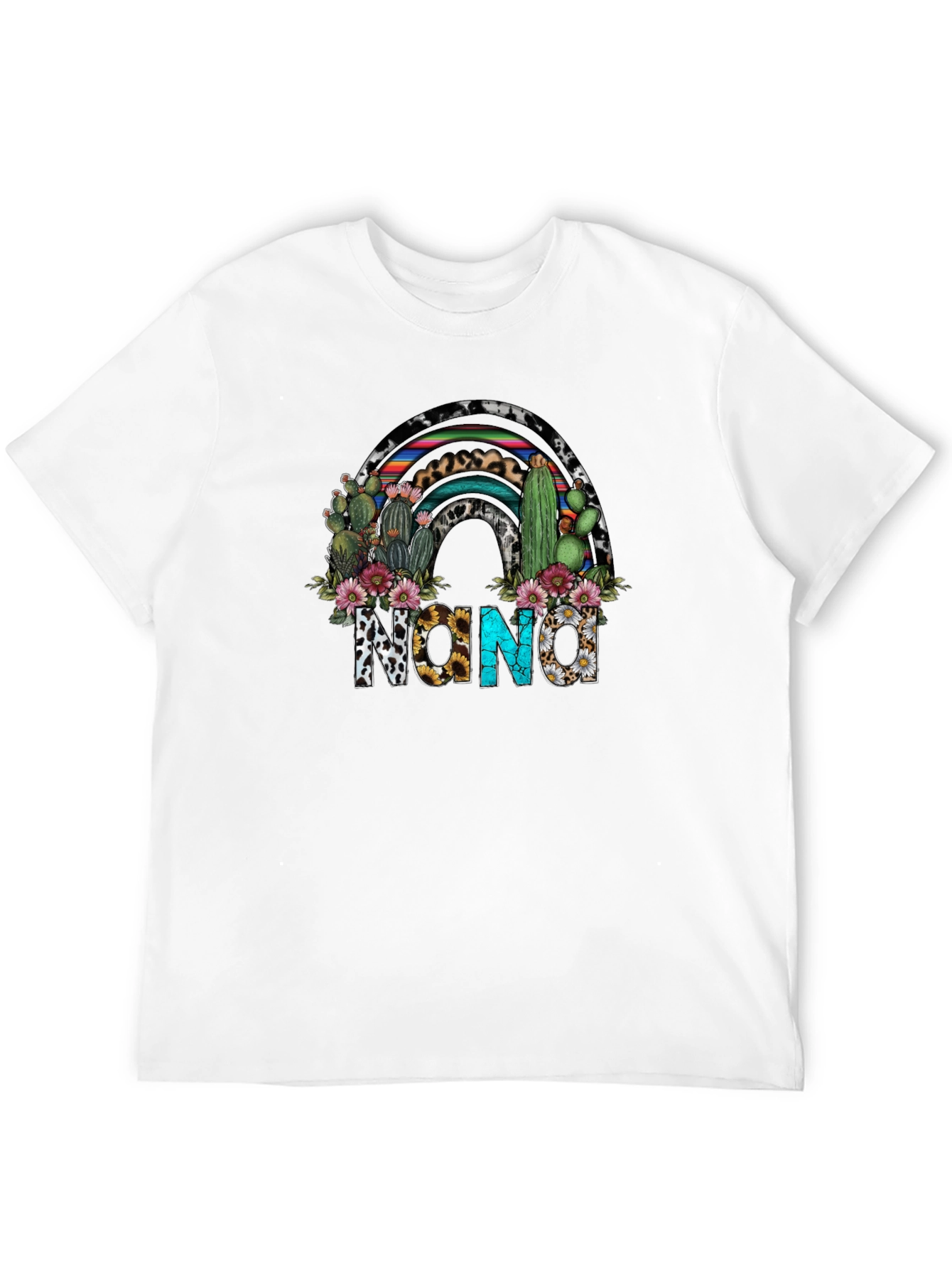 Camiseta Negra con Diseño de Nana Floral y Cactus