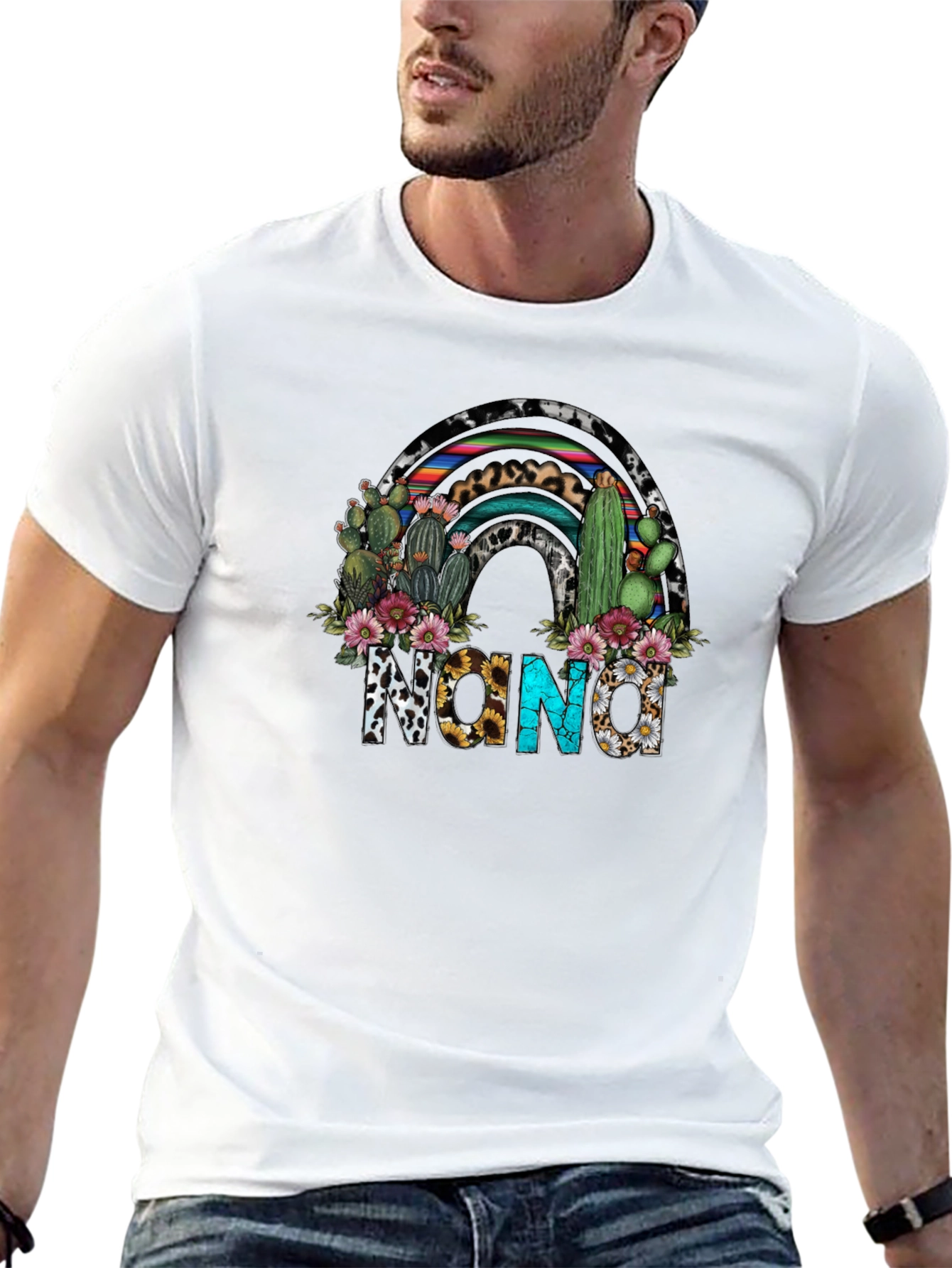 Camiseta Negra con Diseño de Nana Floral y Cactus