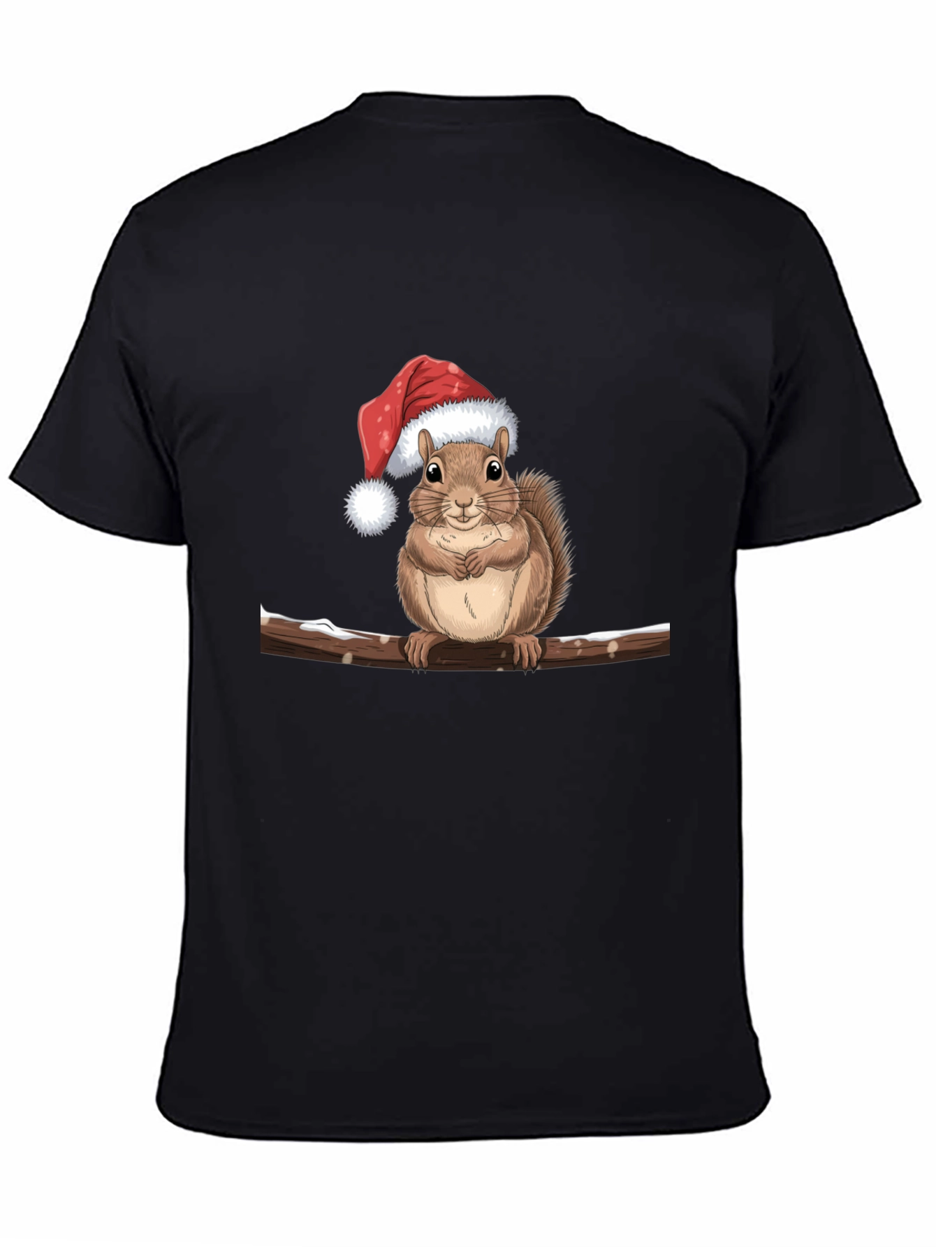 Camiseta Negra con Ardilla Navideña