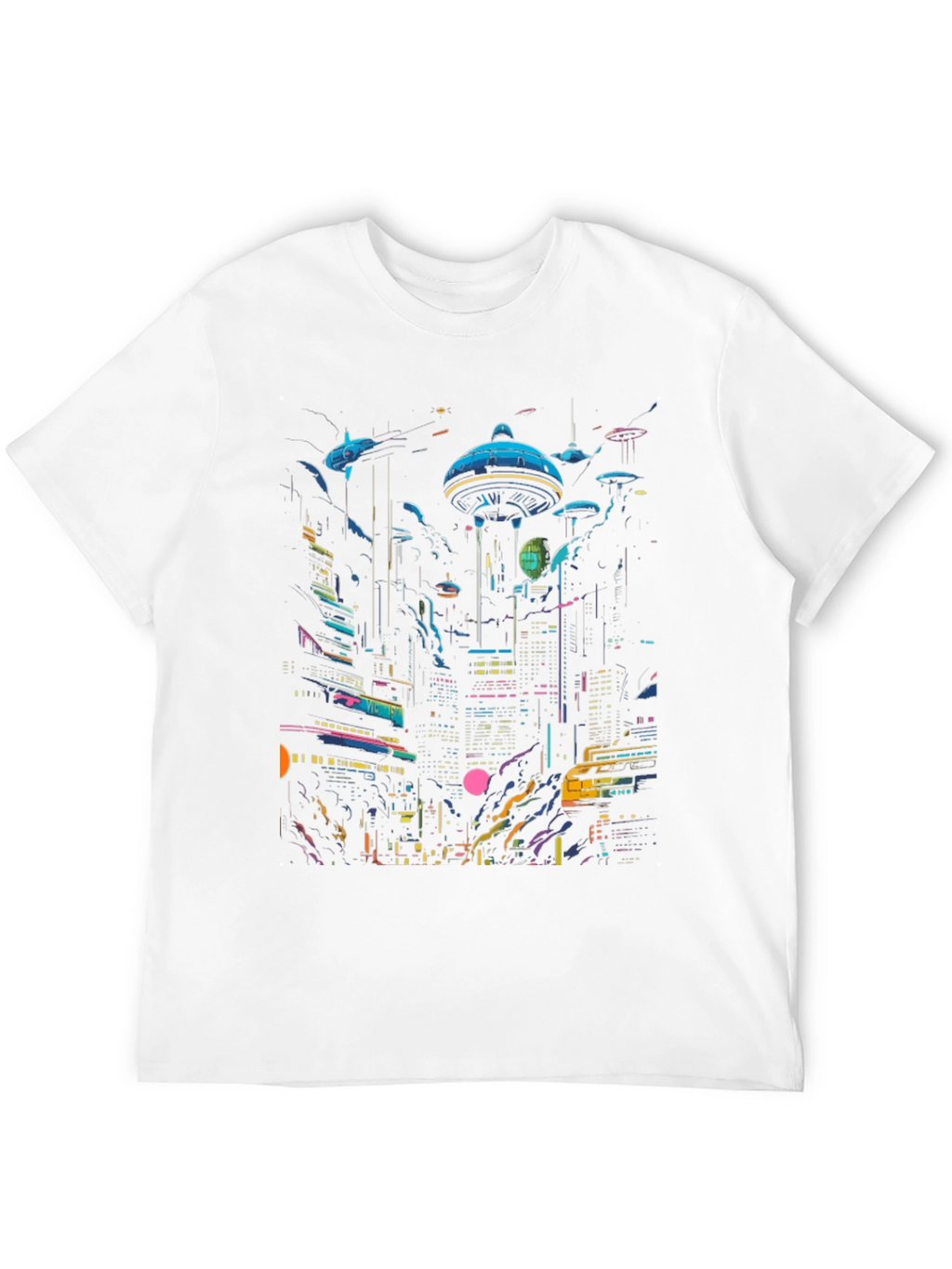 Camiseta Negra con Diseño Ciudad Cyberpunk Futurista