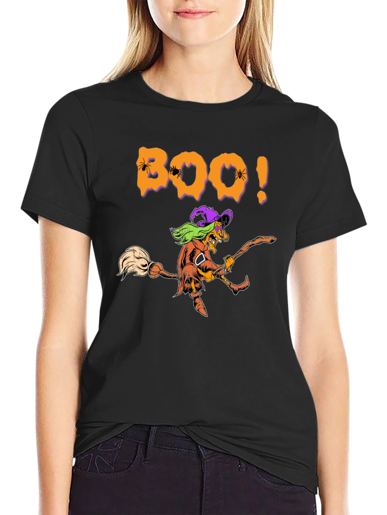 Camiseta Negra Boo! Bruja Halloween