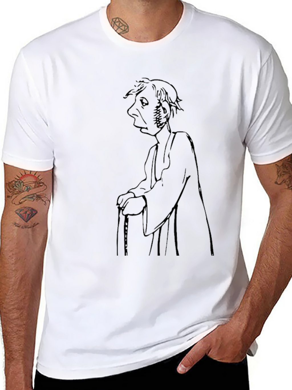 Camiseta Negra con Dibujo de Personaje Antiguo