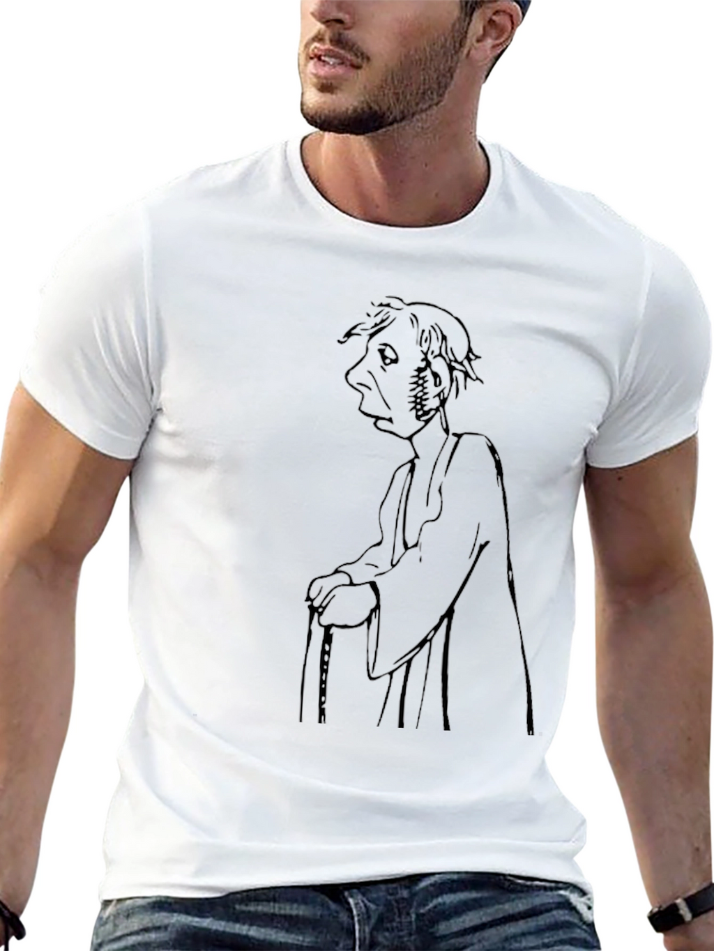 Camiseta Negra con Dibujo de Personaje Antiguo