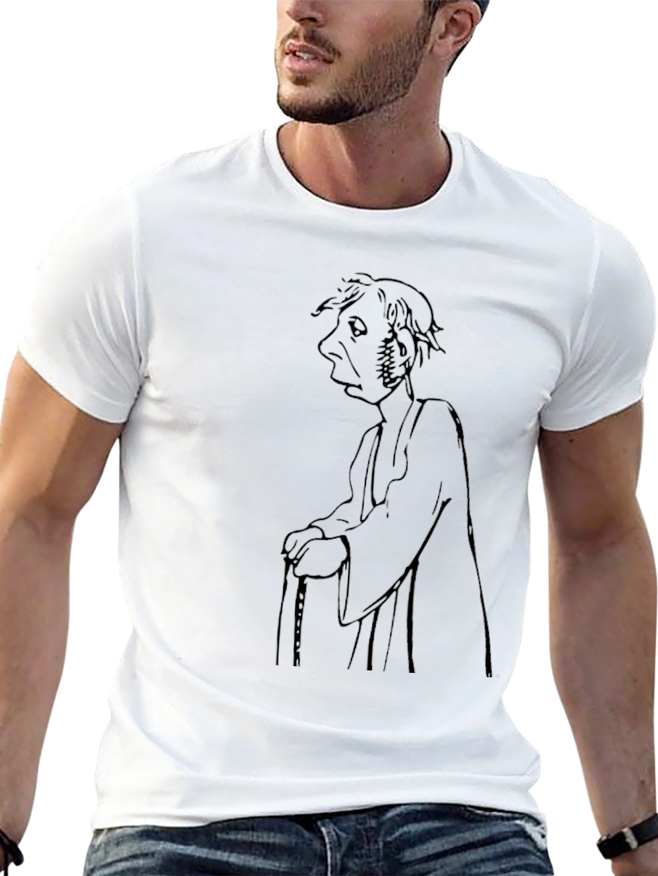 Camiseta Negra con Dibujo de Personaje Antiguo