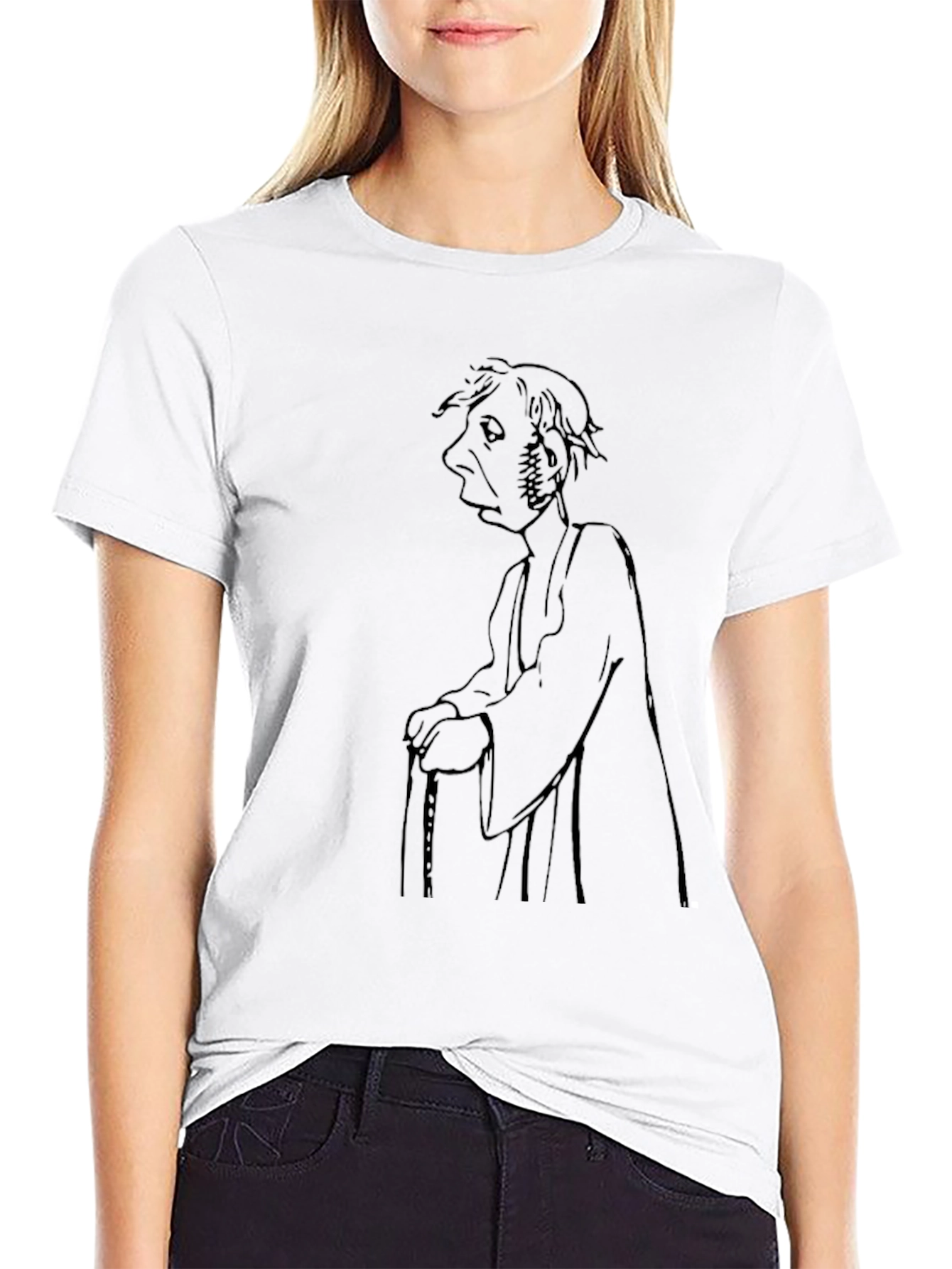 Camiseta Negra con Dibujo de Personaje Antiguo