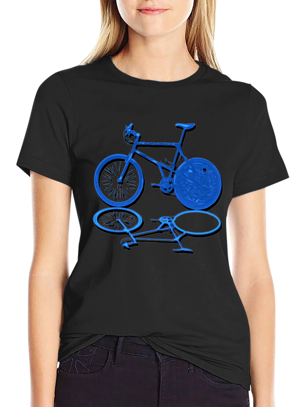 Camiseta Negra con Diseño de Bicicleta Azul