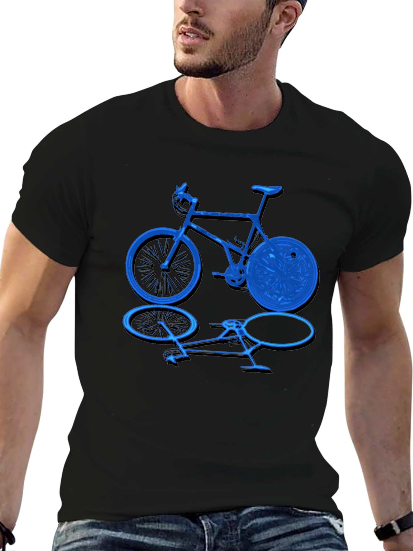 Camiseta Negra con Diseño de Bicicleta Azul