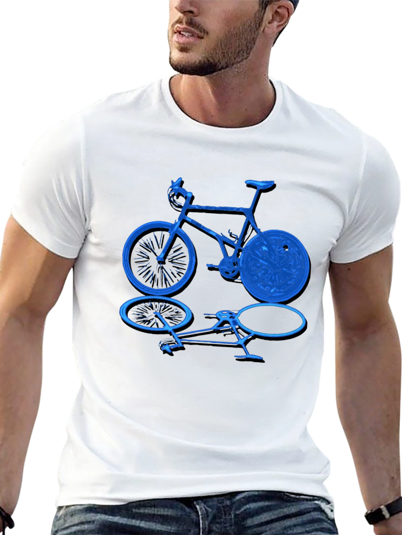 Camiseta Negra con Diseño de Bicicleta Azul