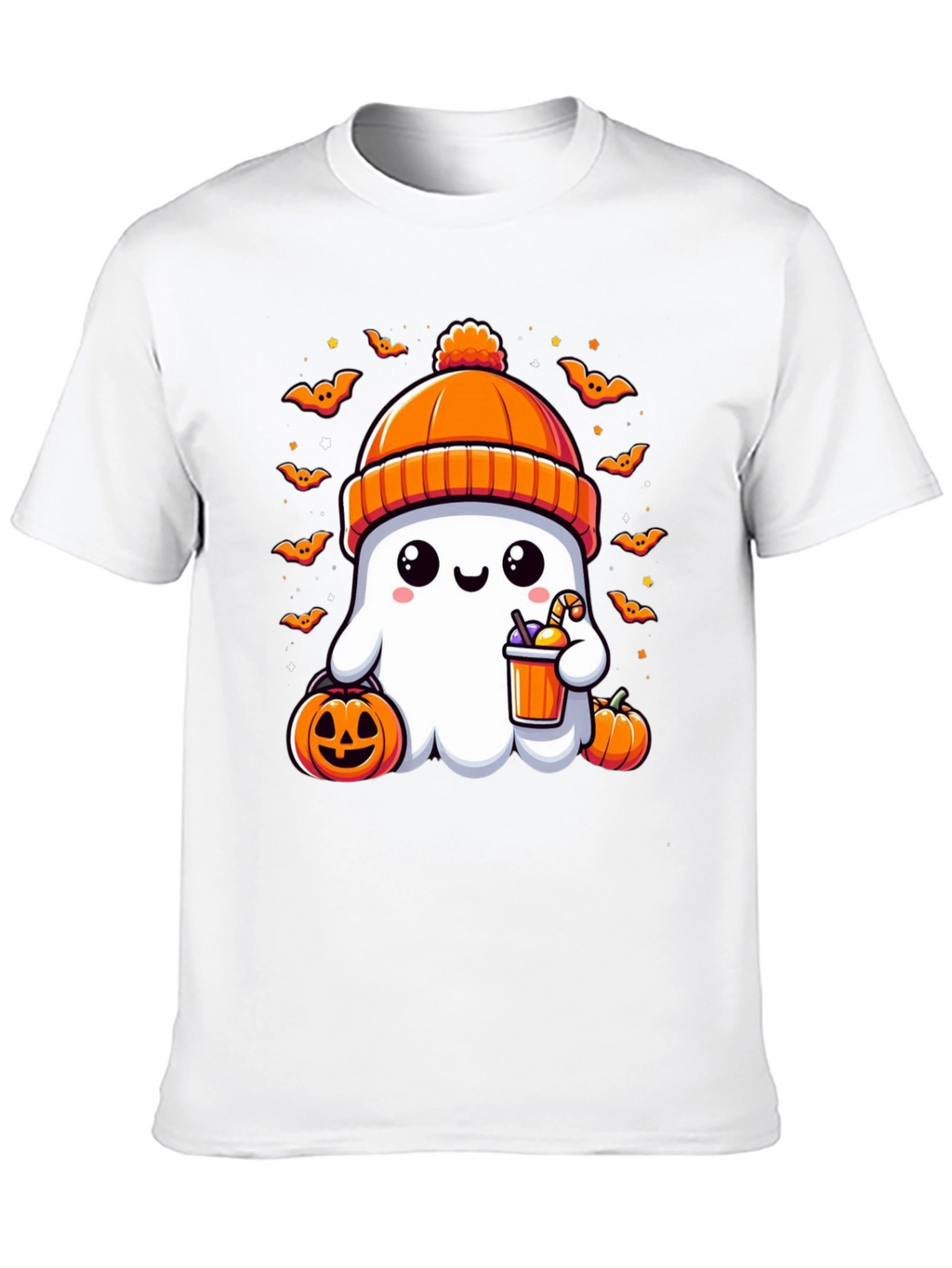 Camiseta Halloween Fantasma con Gorro Naranja