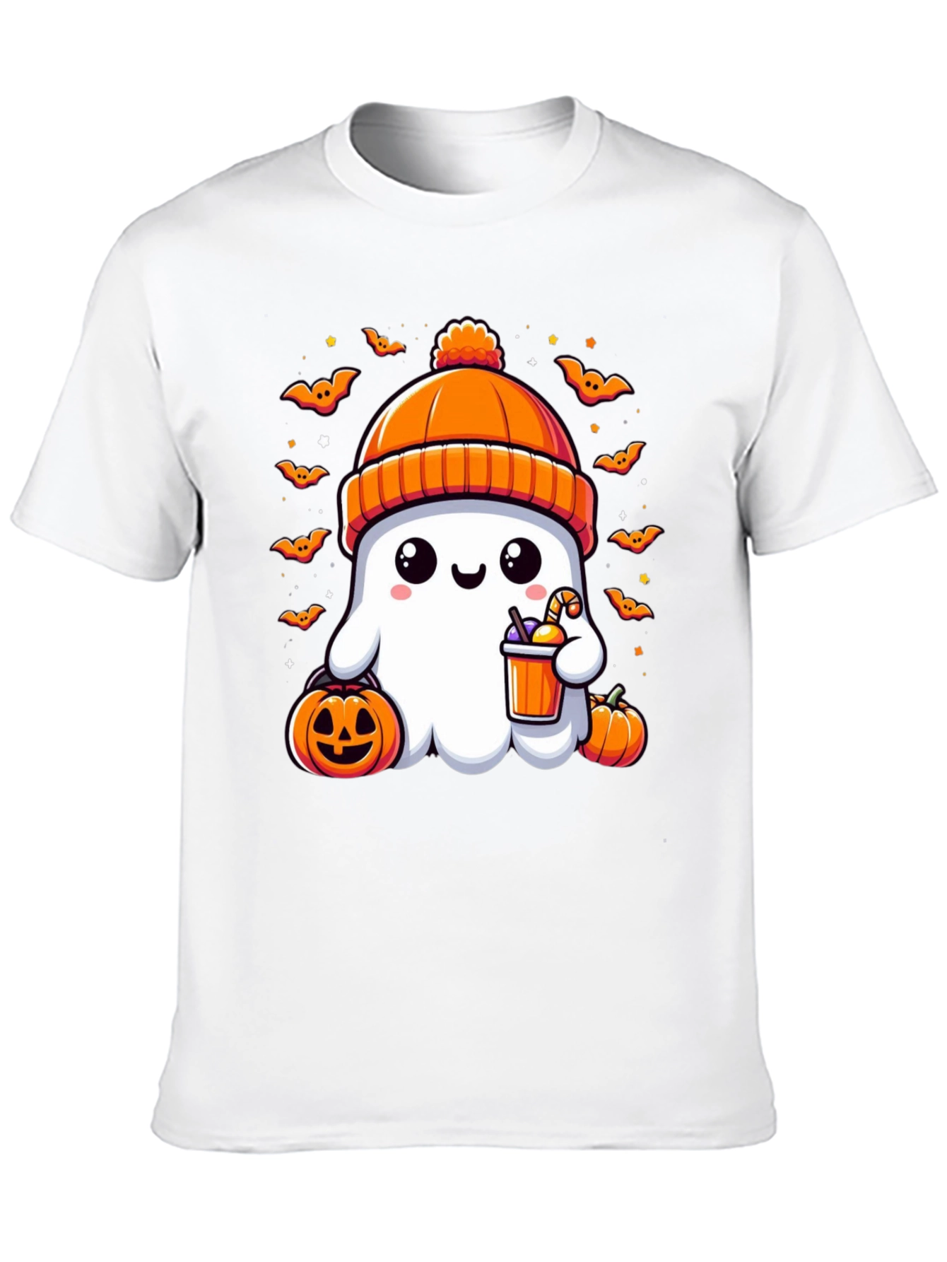 Camiseta Halloween Fantasma con Gorro Naranja