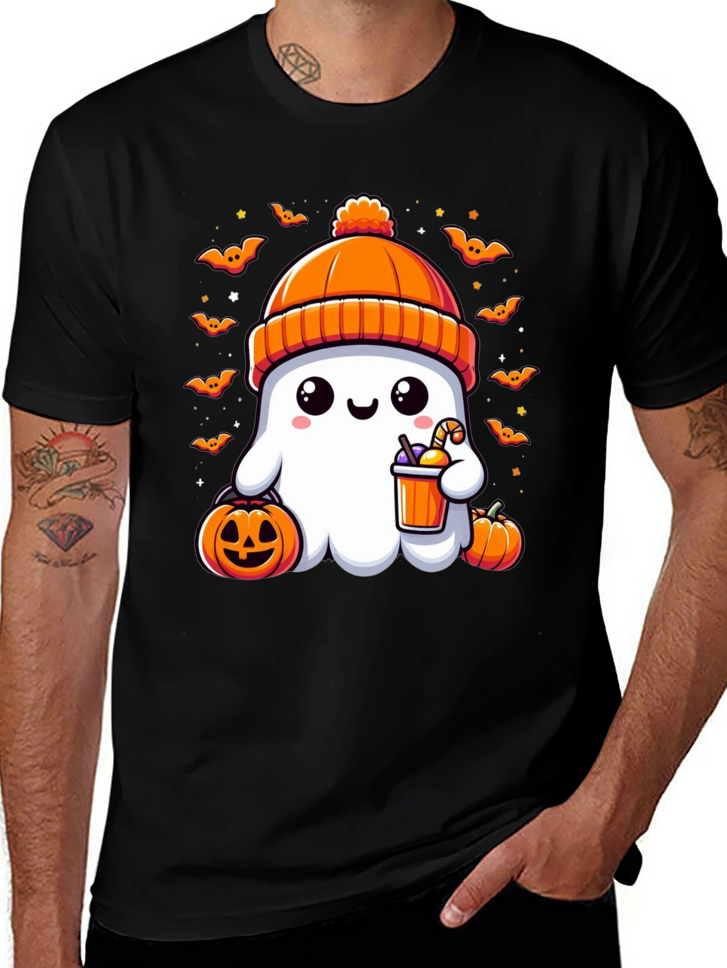 Camiseta Halloween Fantasma con Gorro Naranja