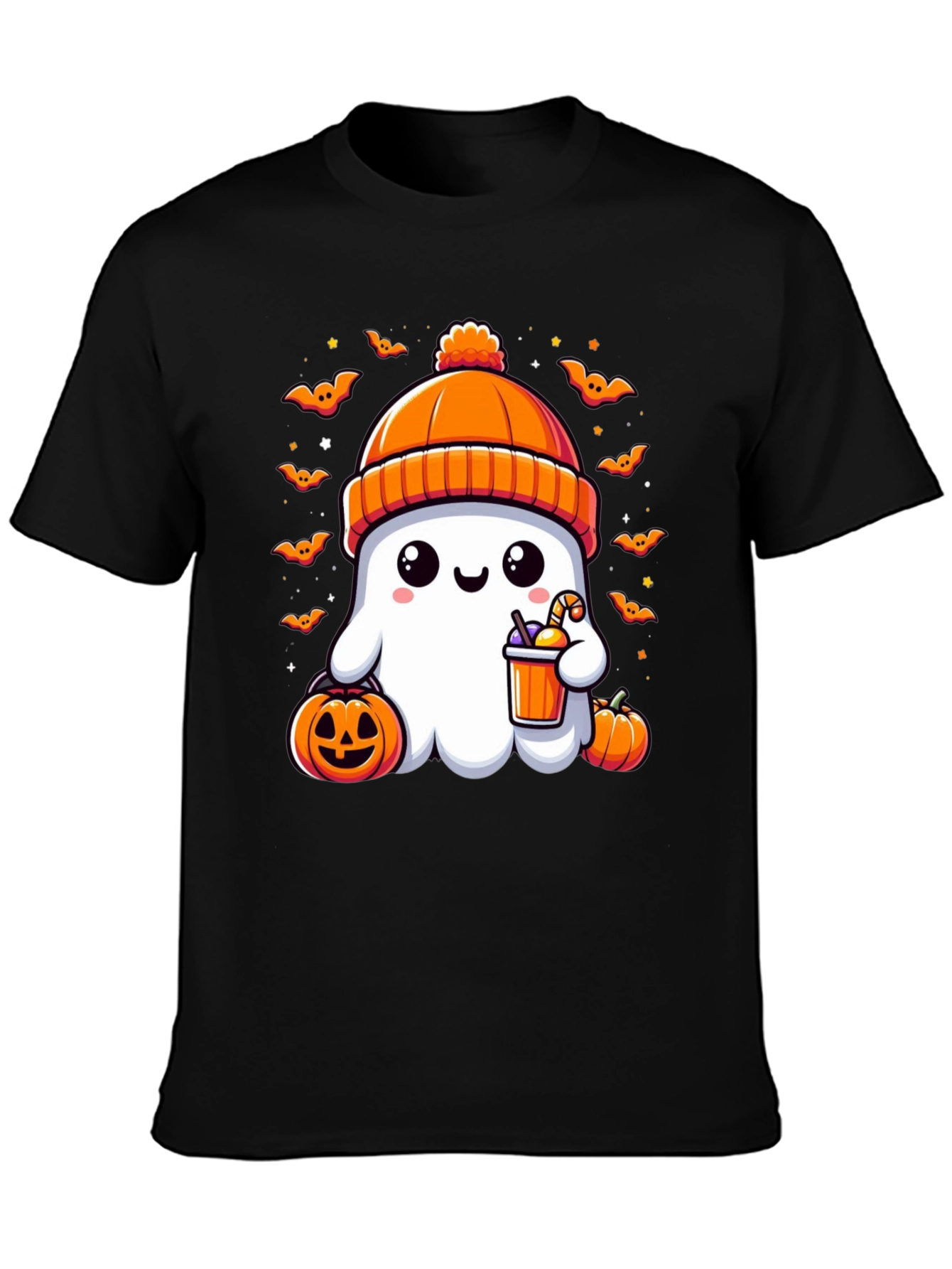 Camiseta Halloween Fantasma con Gorro Naranja