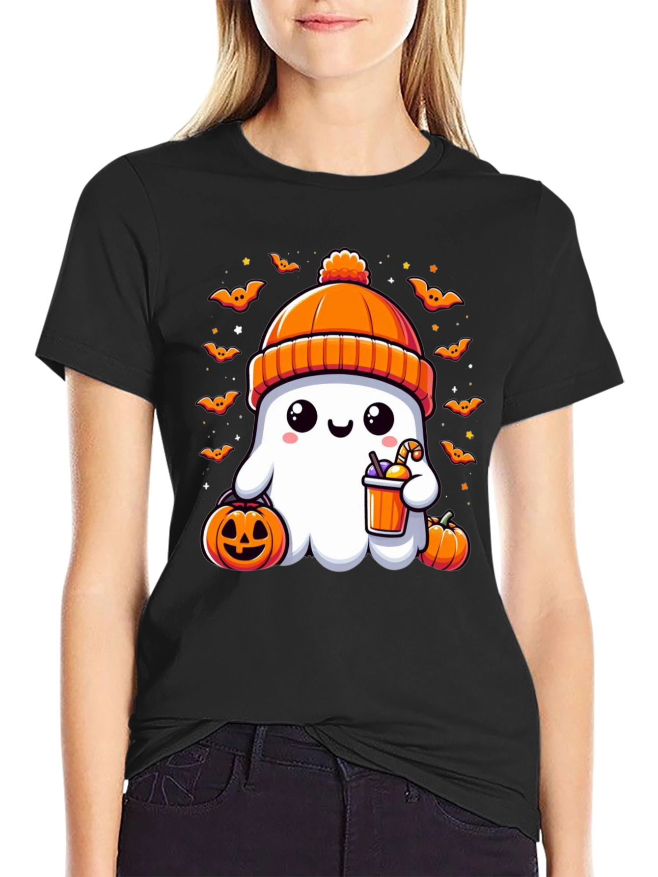 Camiseta Halloween Fantasma con Gorro Naranja