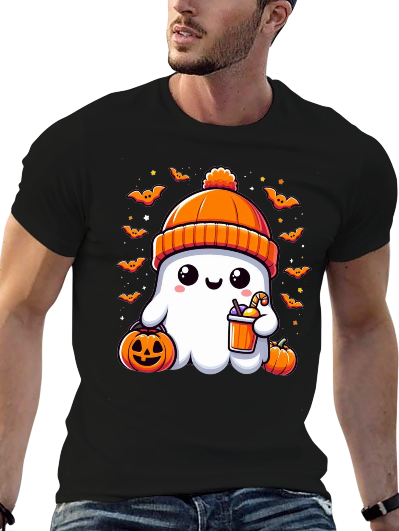 Camiseta Halloween Fantasma con Gorro Naranja
