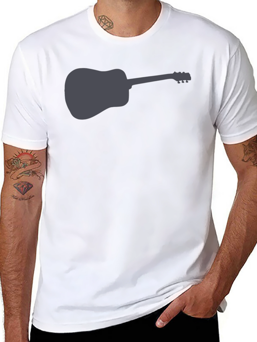 Camiseta Negra con Diseño de Guitarra Acústica