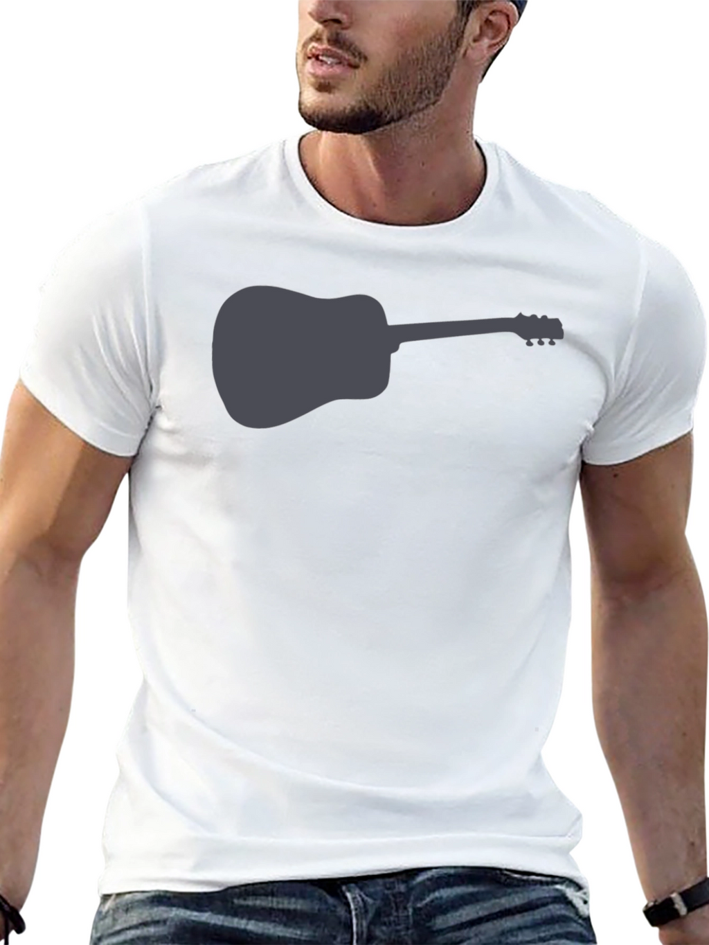 Camiseta Negra con Diseño de Guitarra Acústica