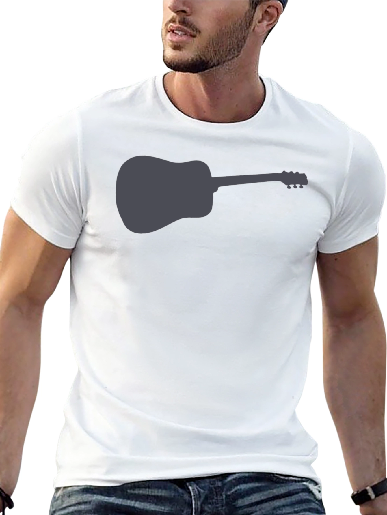 Camiseta Negra con Diseño de Guitarra Acústica