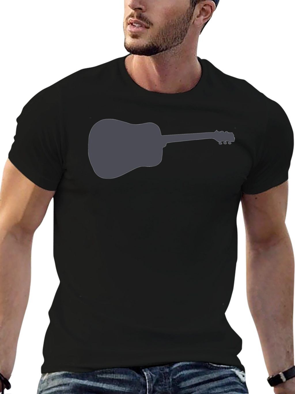 Camiseta Negra con Diseño de Guitarra Acústica