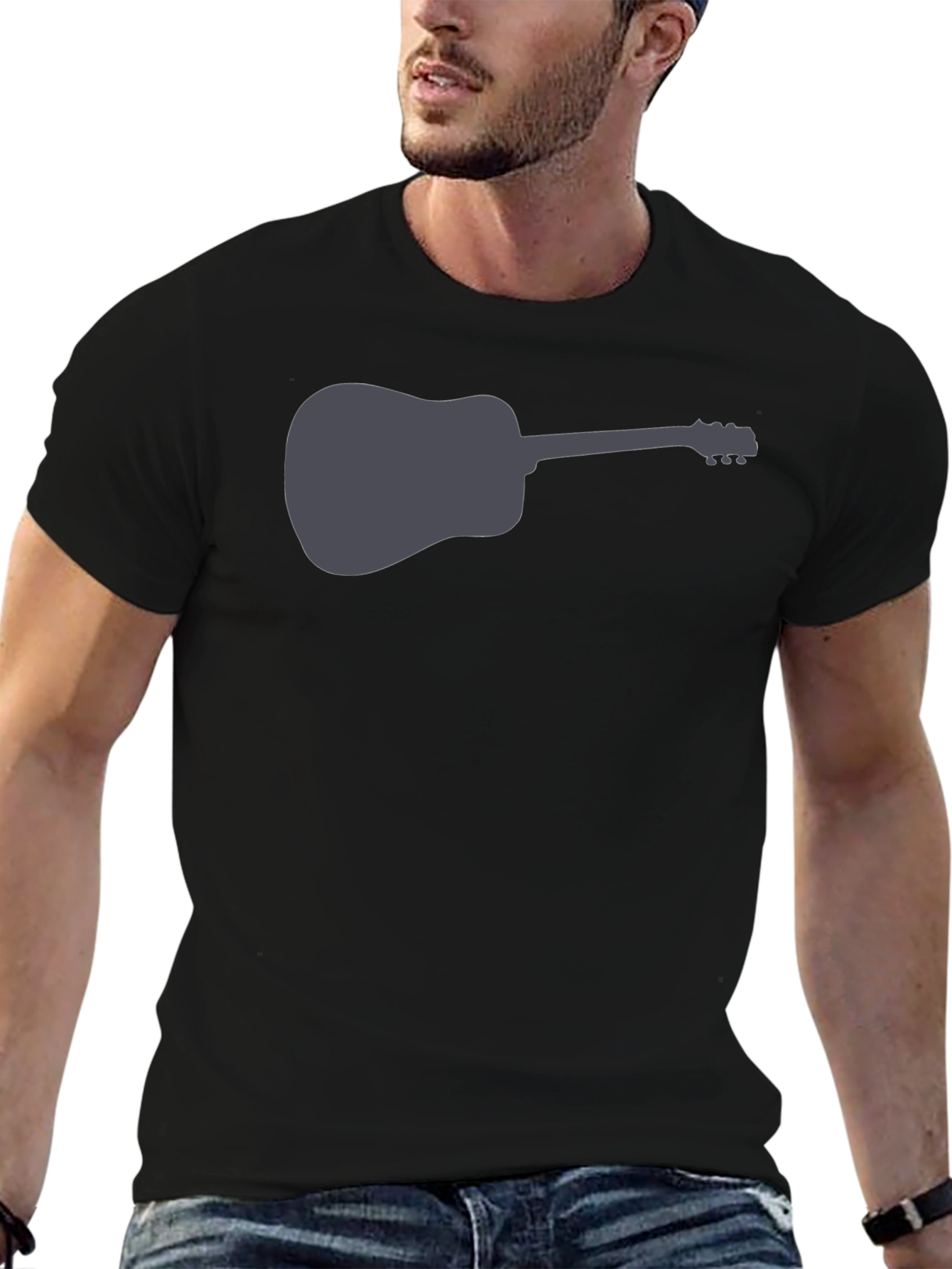 Camiseta Negra con Diseño de Guitarra Acústica