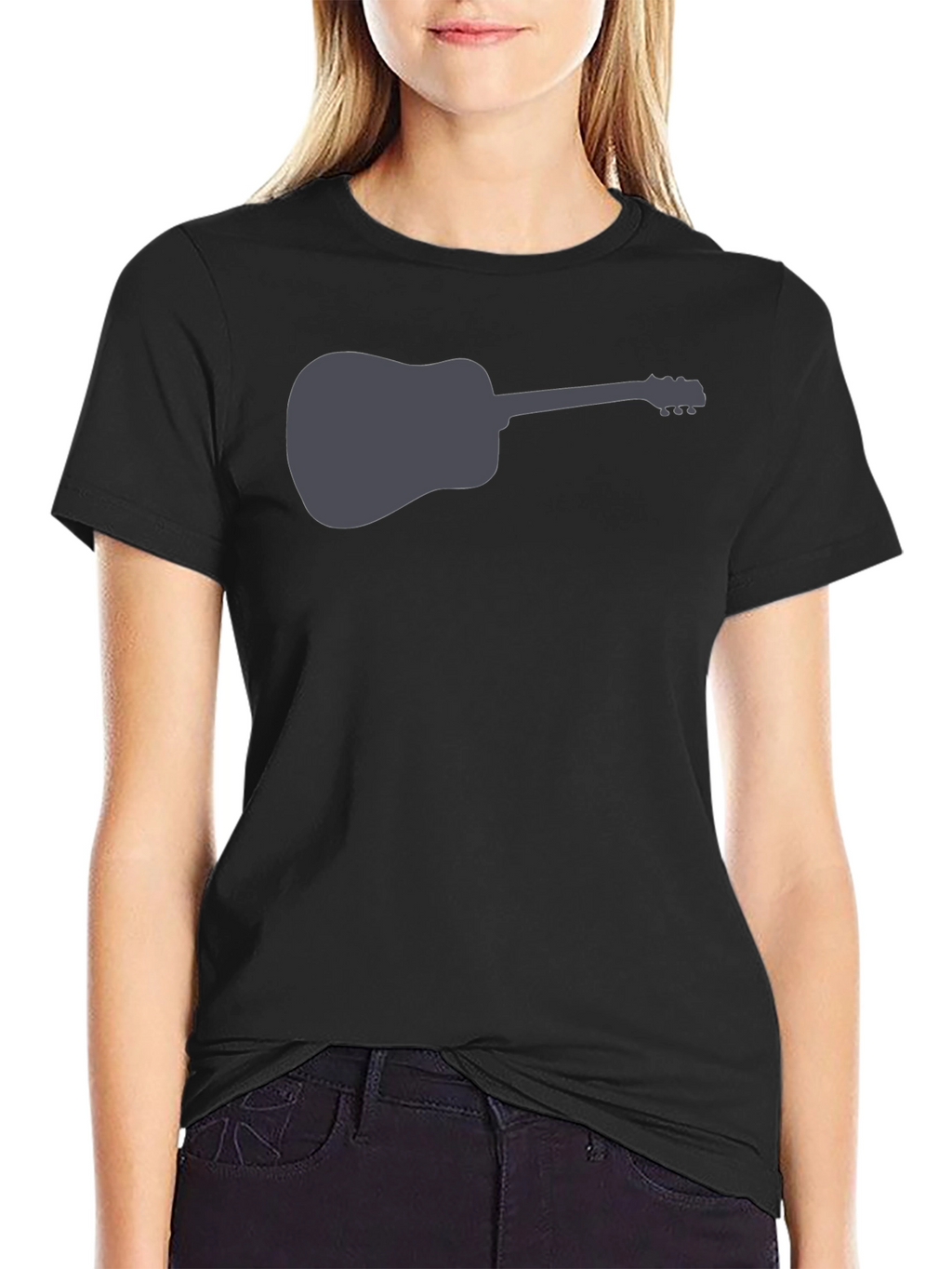 Camiseta Negra con Diseño de Guitarra Acústica