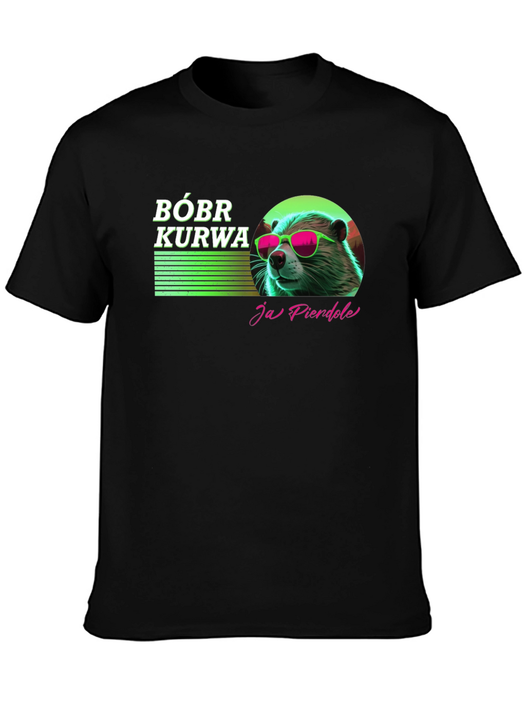 Camiseta Negra Bóbr Kurwa con Diseño Gráfico
