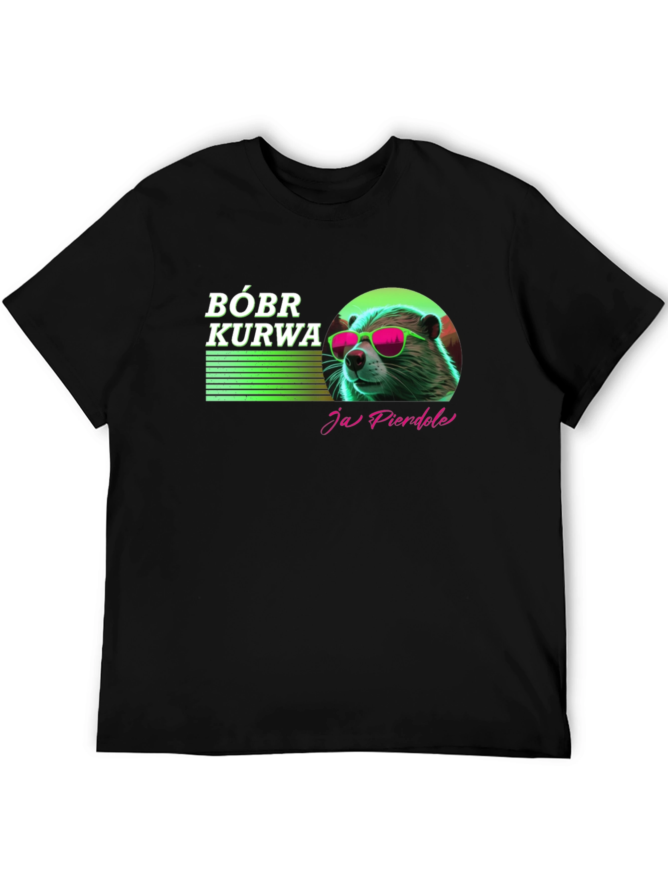 Camiseta Negra Bóbr Kurwa con Diseño Gráfico