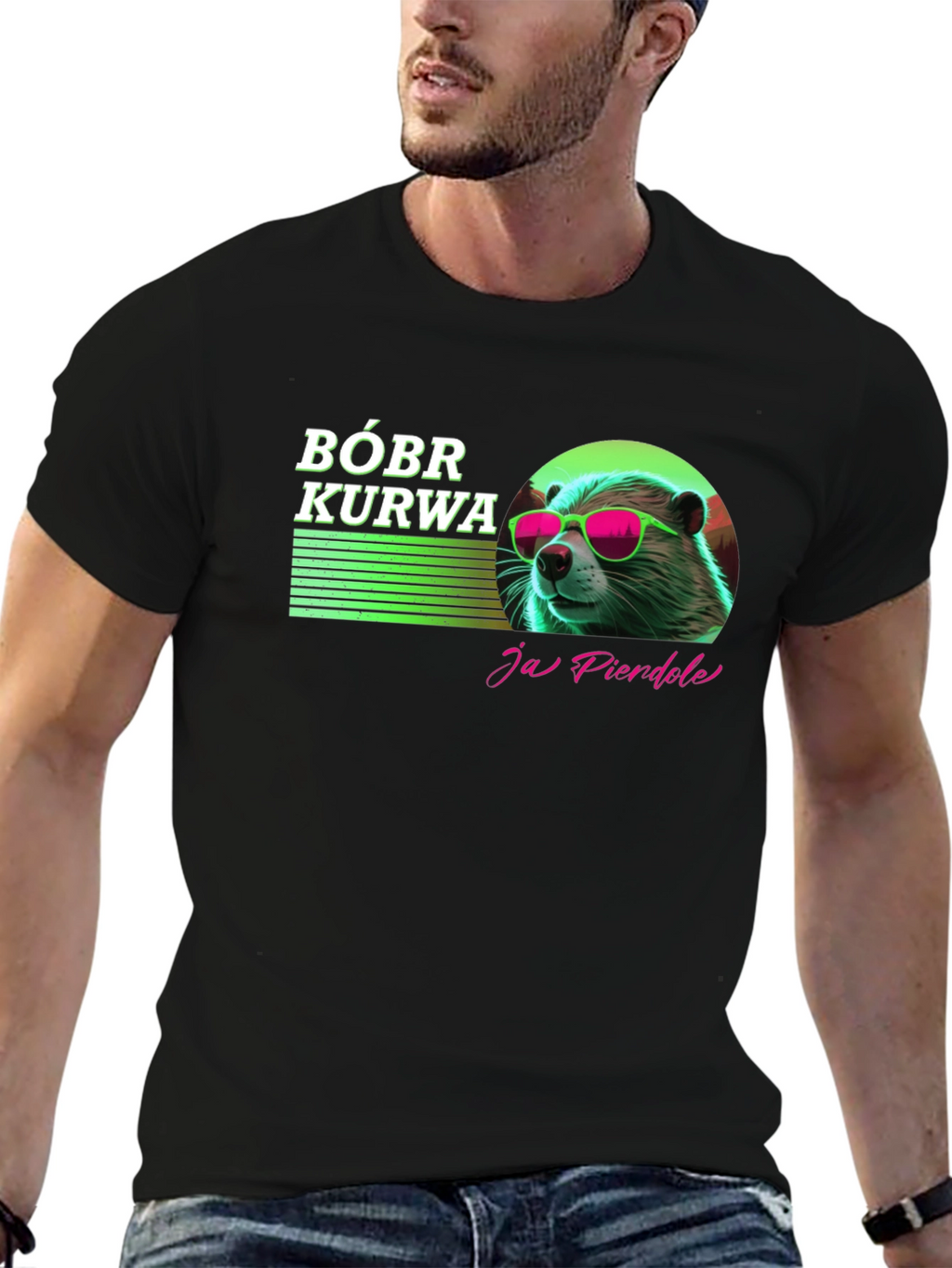 Camiseta Negra Bóbr Kurwa con Diseño Gráfico