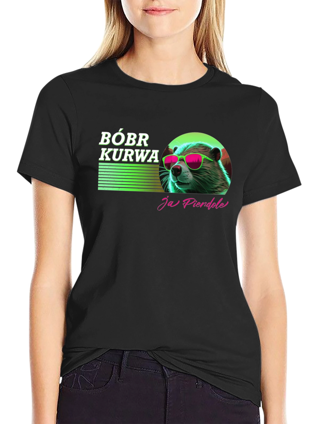 Camiseta Negra Bóbr Kurwa con Diseño Gráfico