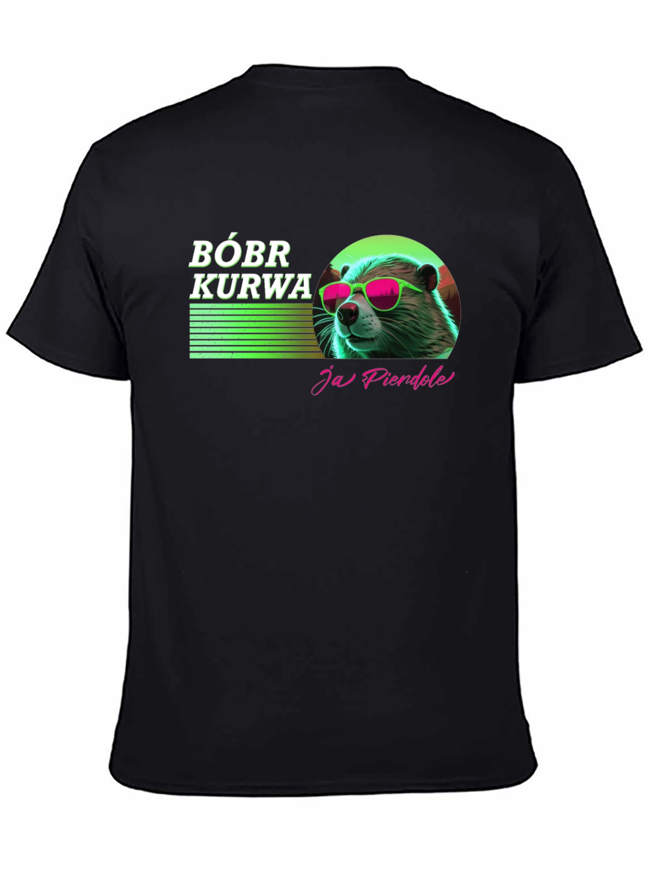 Camiseta Negra Bóbr Kurwa con Diseño Gráfico